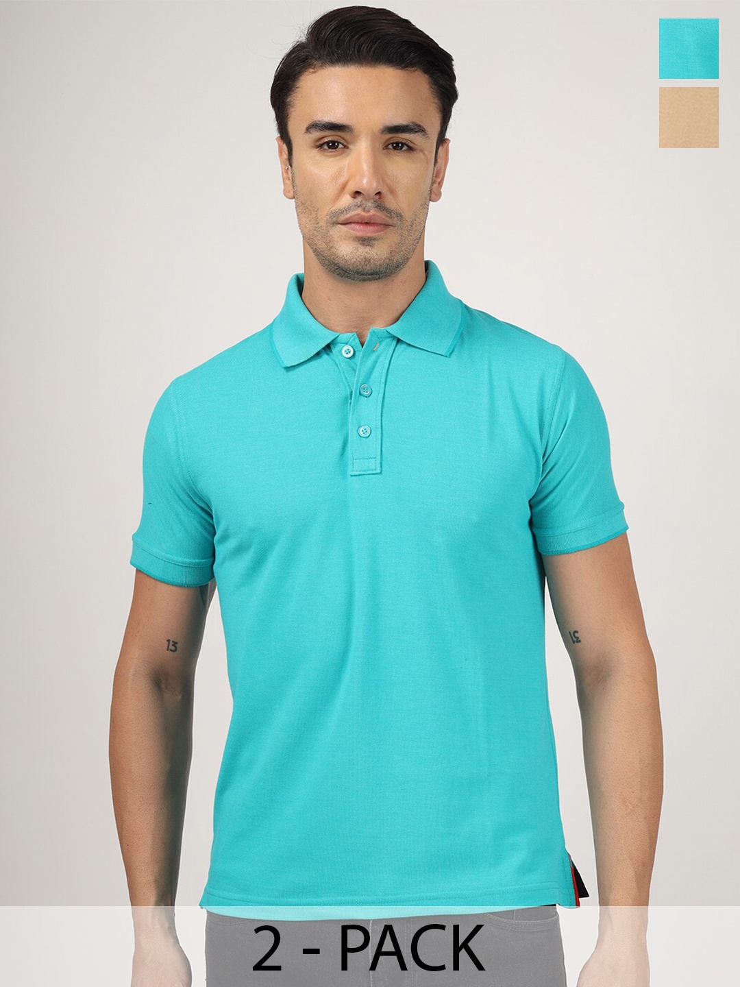 

Greylongg Richard Paadler Pack of 2 Polo Collar T-Shirts, Turquoise blue