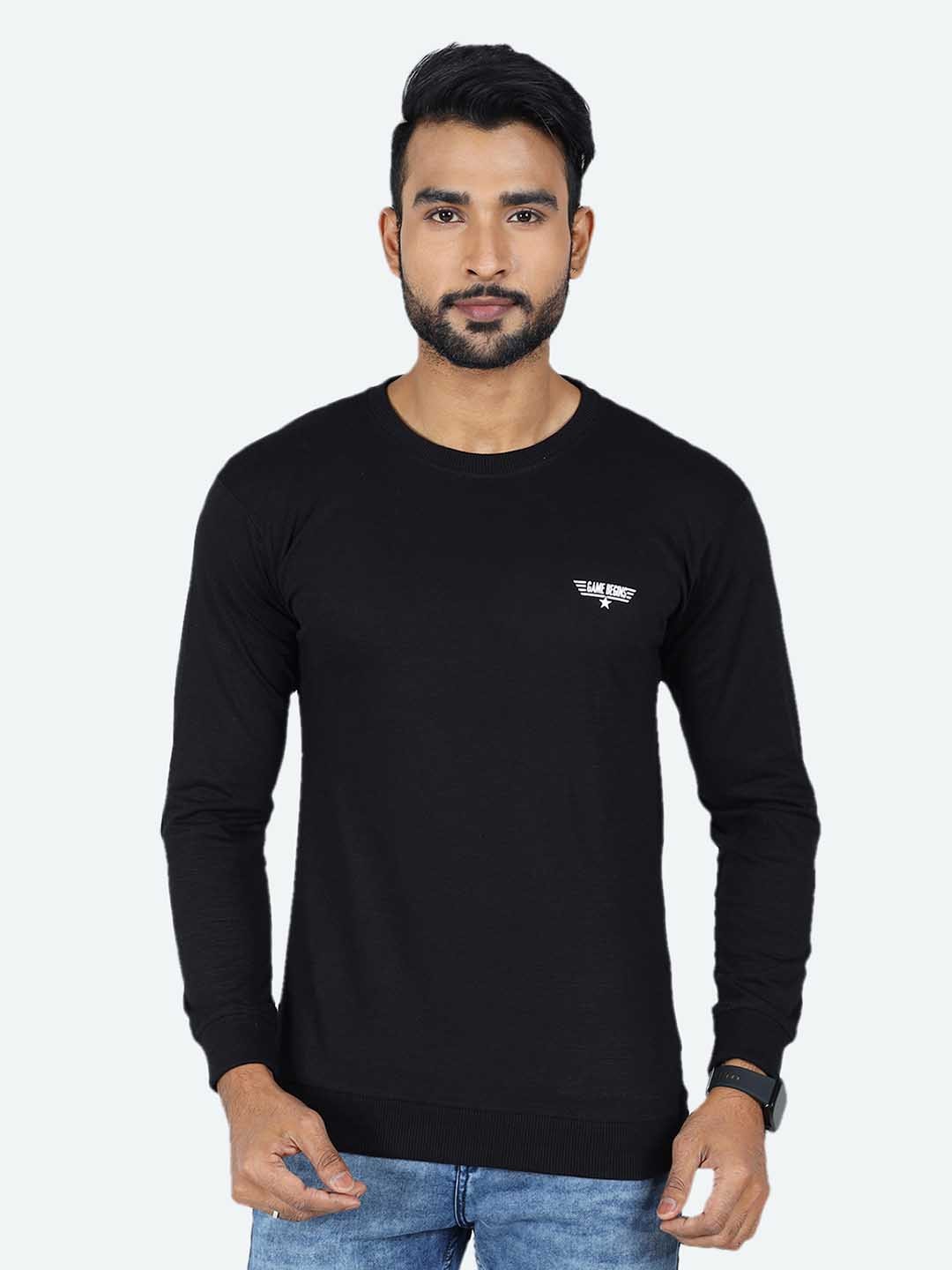 

GAME BEGINS Round Neck Pure Cotton T-shirt, Black