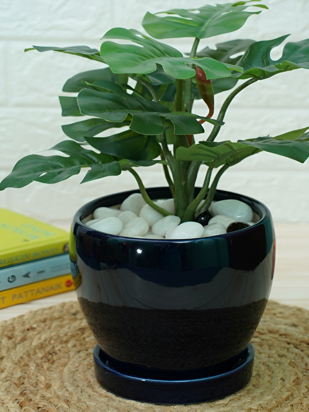 

GOLD DUST Dark Blue Ceramic Fountain Pot, Navy blue