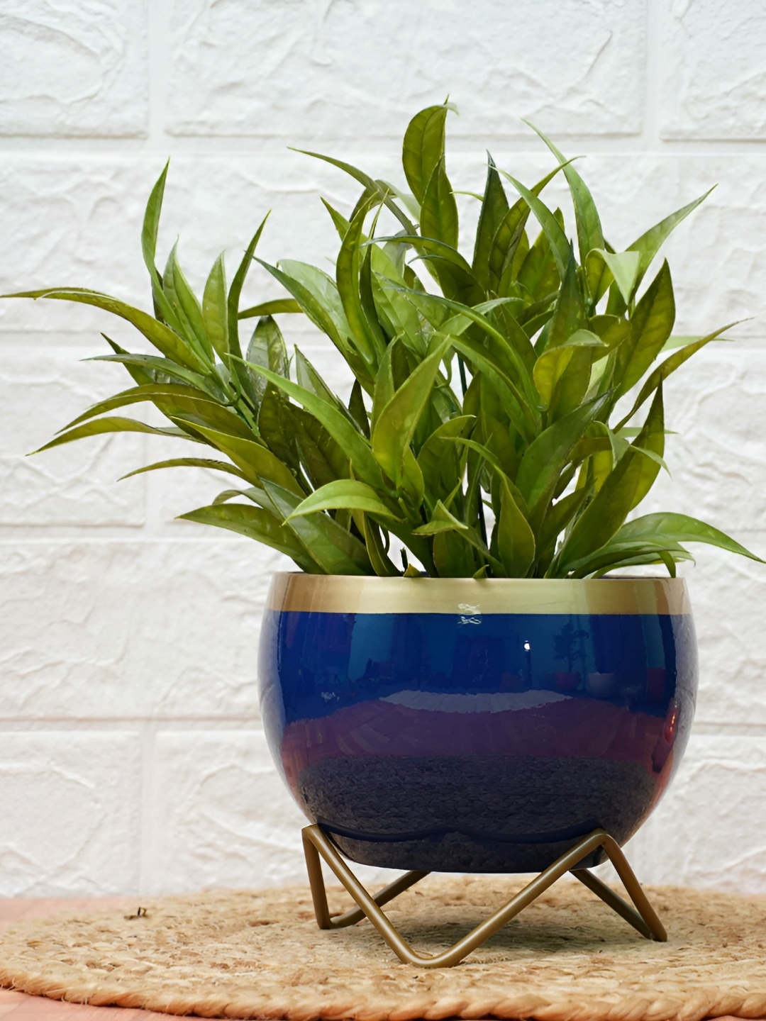 

GOLD DUST Blue & Gold Toned Metal Planter