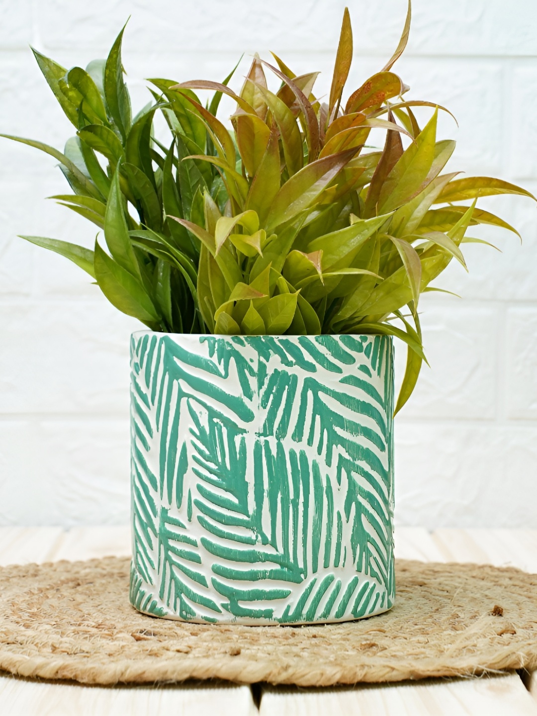 

GOLD DUST Green & White Printed Ceramic Planters