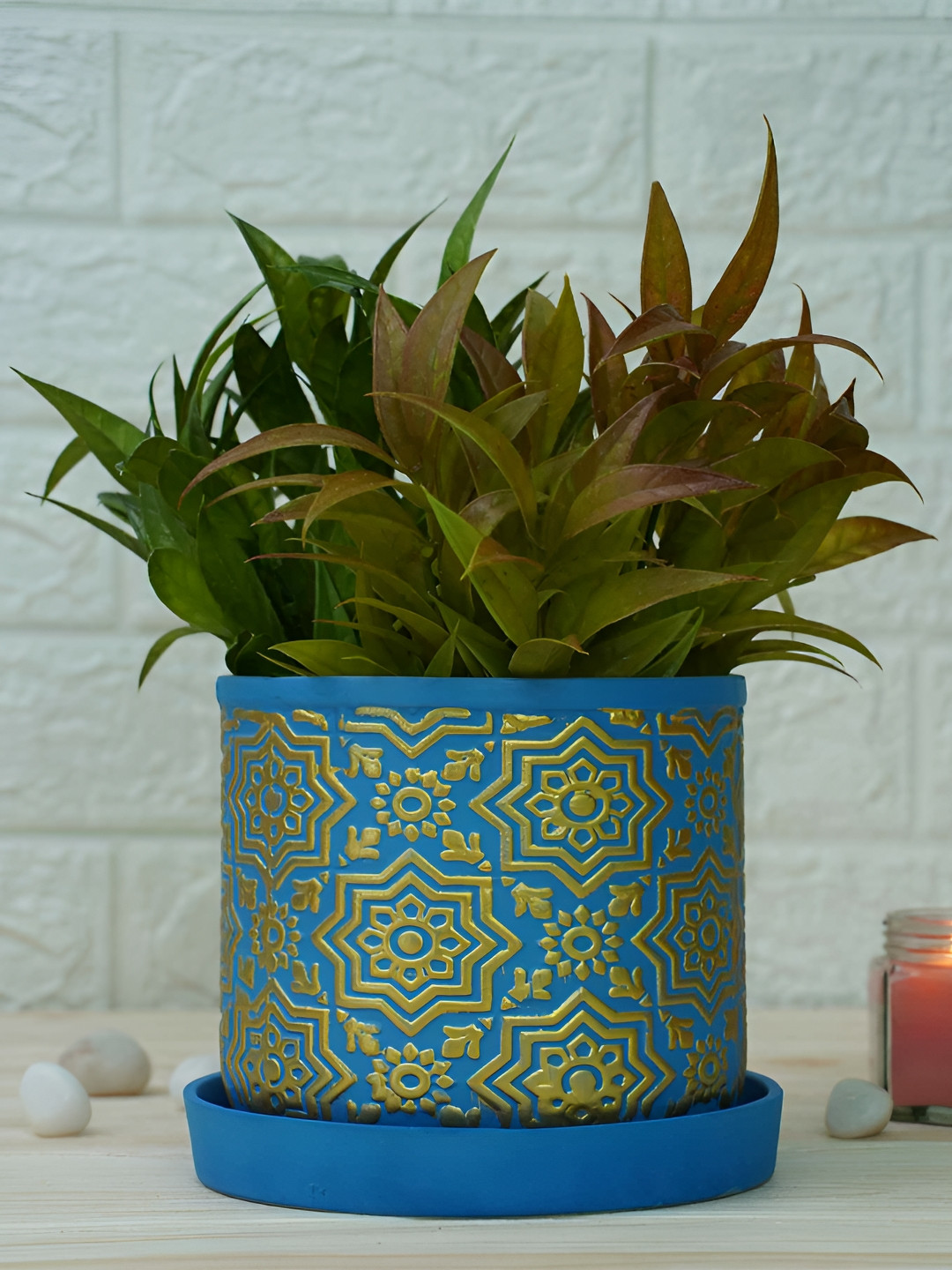 

GOLD DUST Blue & Gold Toned Printed Ceramic Planters
