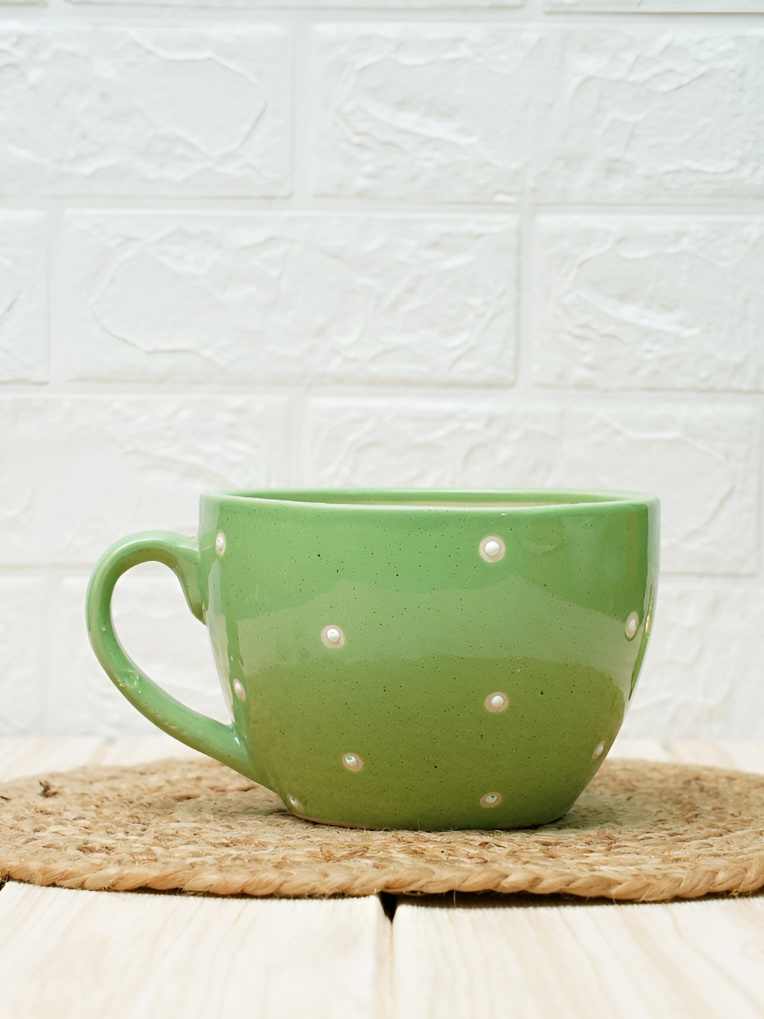 

GOLD DUST Green Polka Dot Printed Cup Shaped Planter