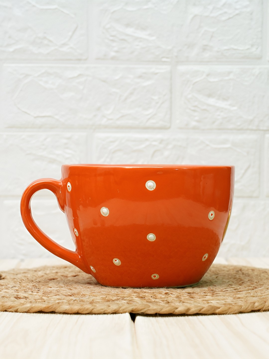 

GOLD DUST Orange & White Polka Dot Printed Cup Shaped Planter