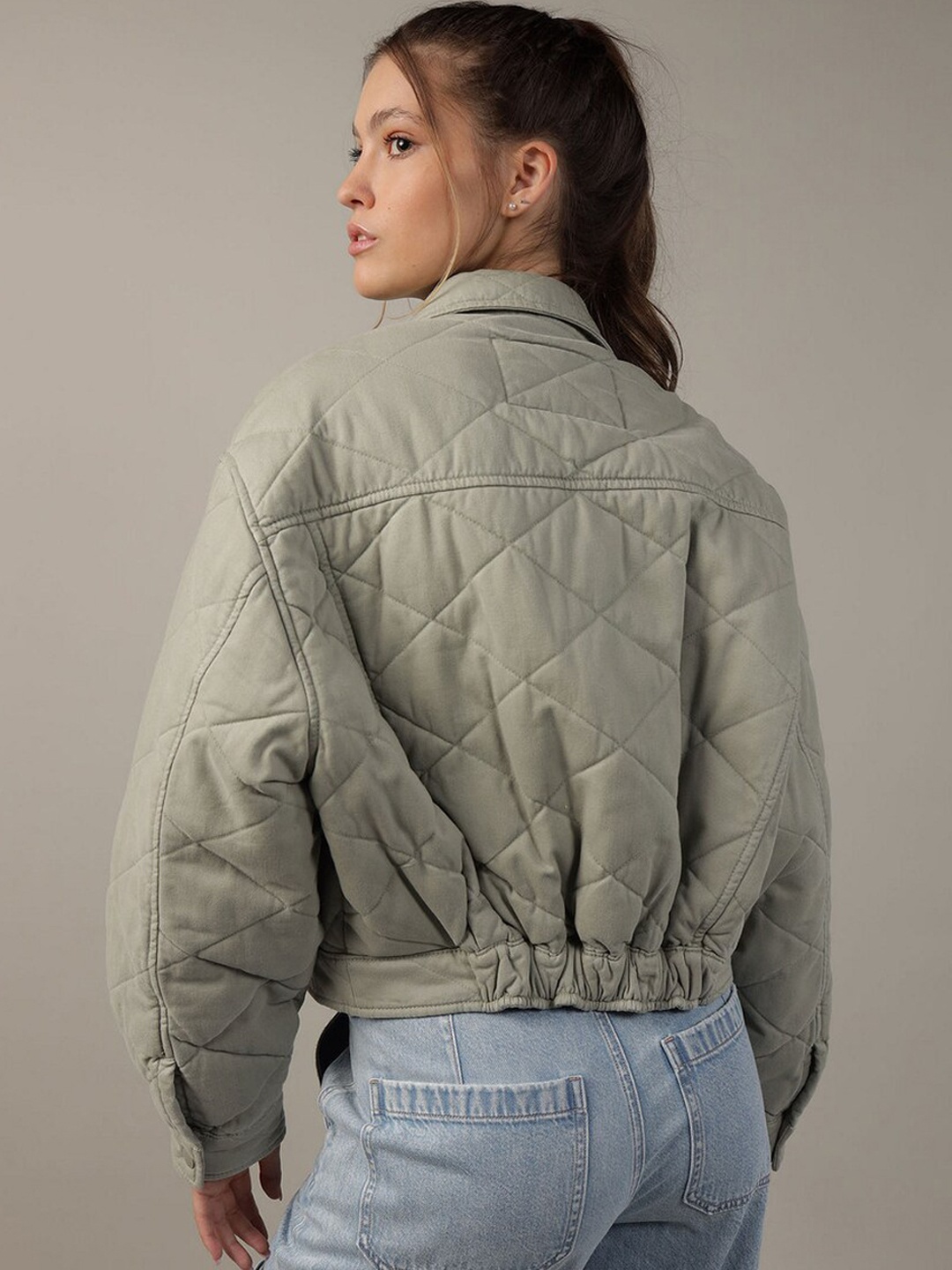 

AMERICAN EAGLE OUTFITTERS Pure Cotton Puffer Jacket, Olive