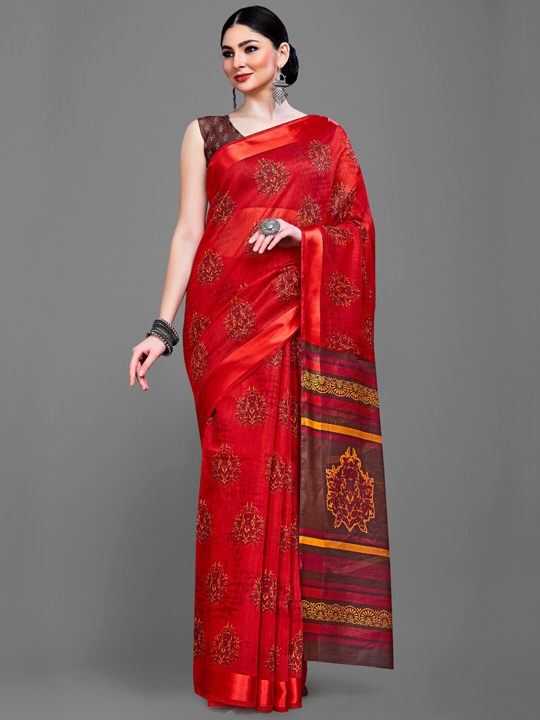 

KALINI Ethnic Motifs Printed Saree, Red