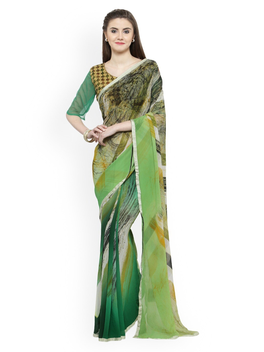 

KALINI Multicoloured Poly Georgette Saree, Green