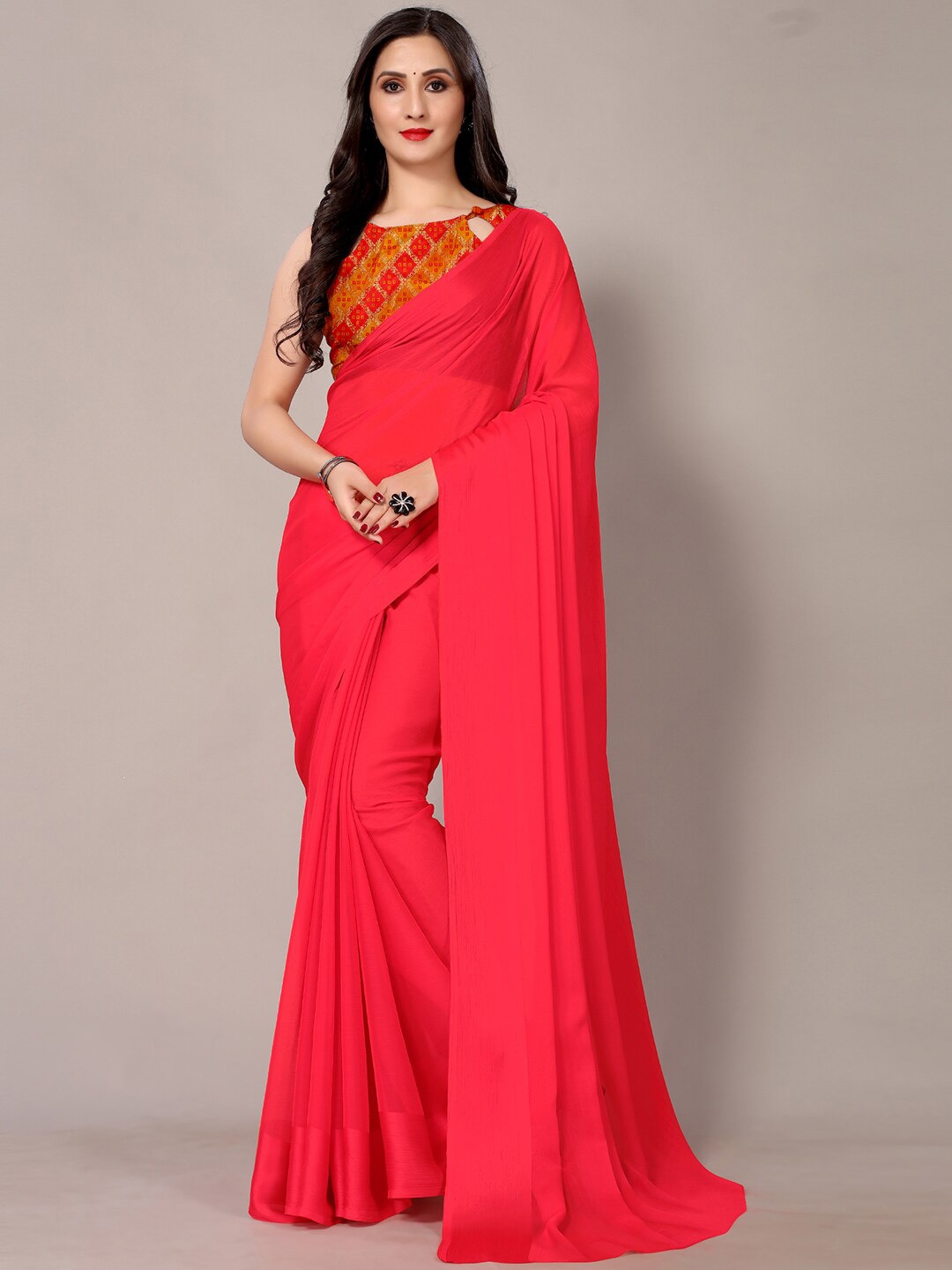 

KALINI Solid Saree, Pink