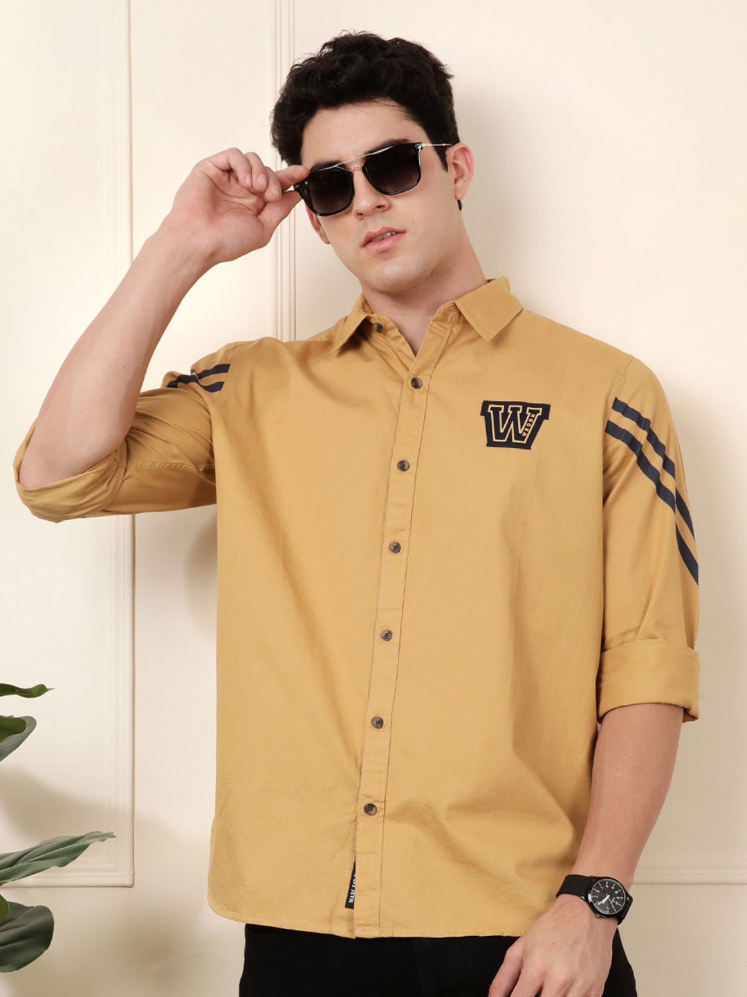 

WROGN Pure Cotton Slim Fit Casual Shirt, Khaki