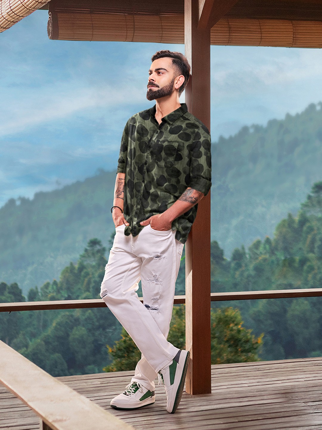 

WROGN Men Slim Fit Printed Pure Cotton Casual Shirt, Green