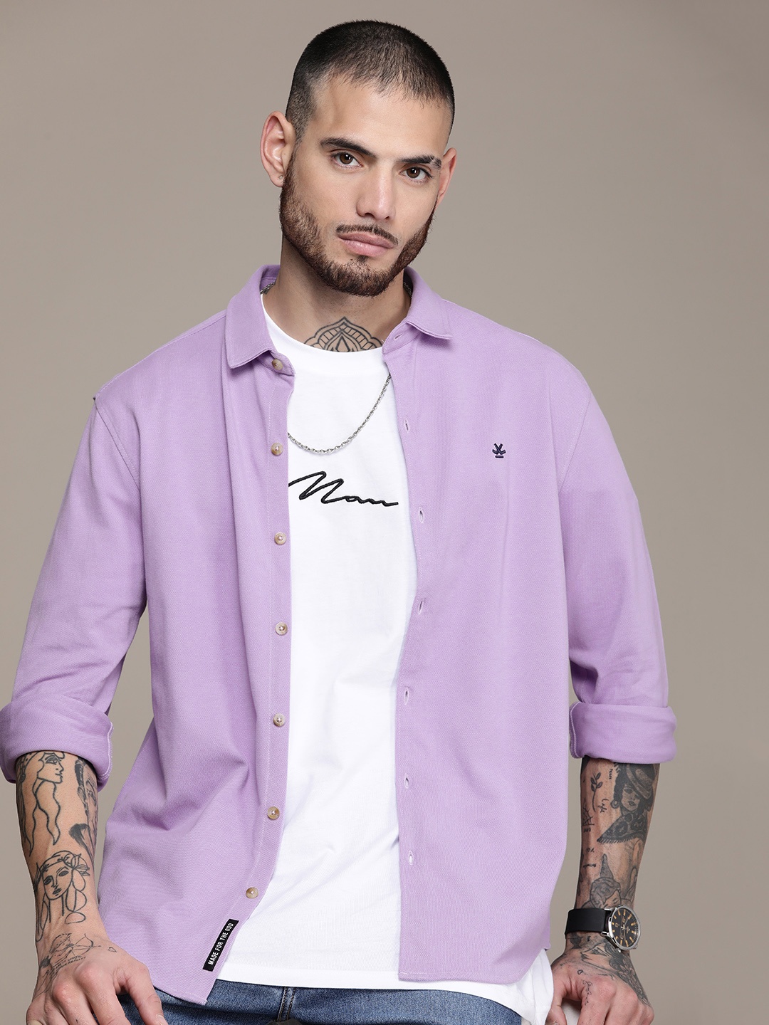 

WROGN Pure Cotton Casual Shirt, Lavender
