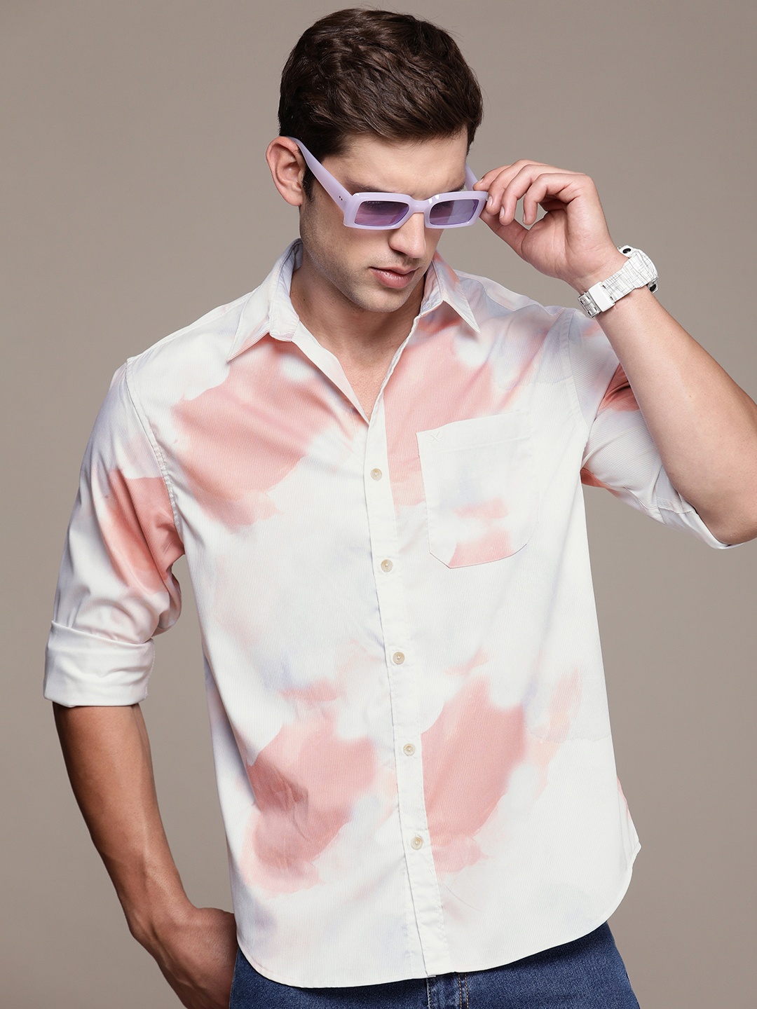 

WROGN Men Tie & Dye Casual Shirt, White