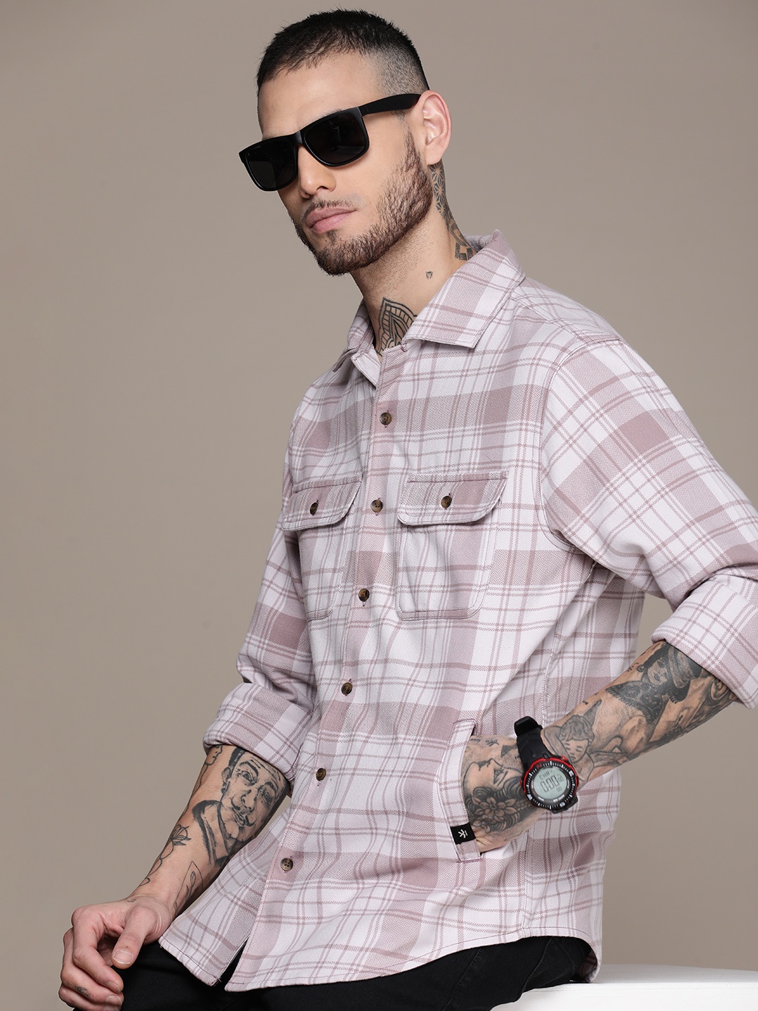 

WROGN Checked Casual Shirt, Mauve