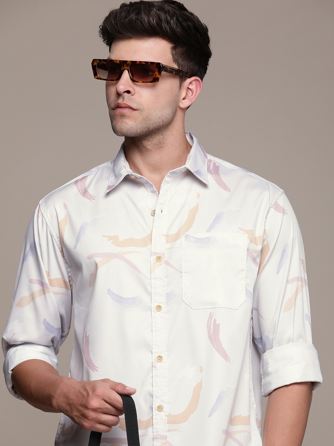 

WROGN Men Printed Casual Shirt, White