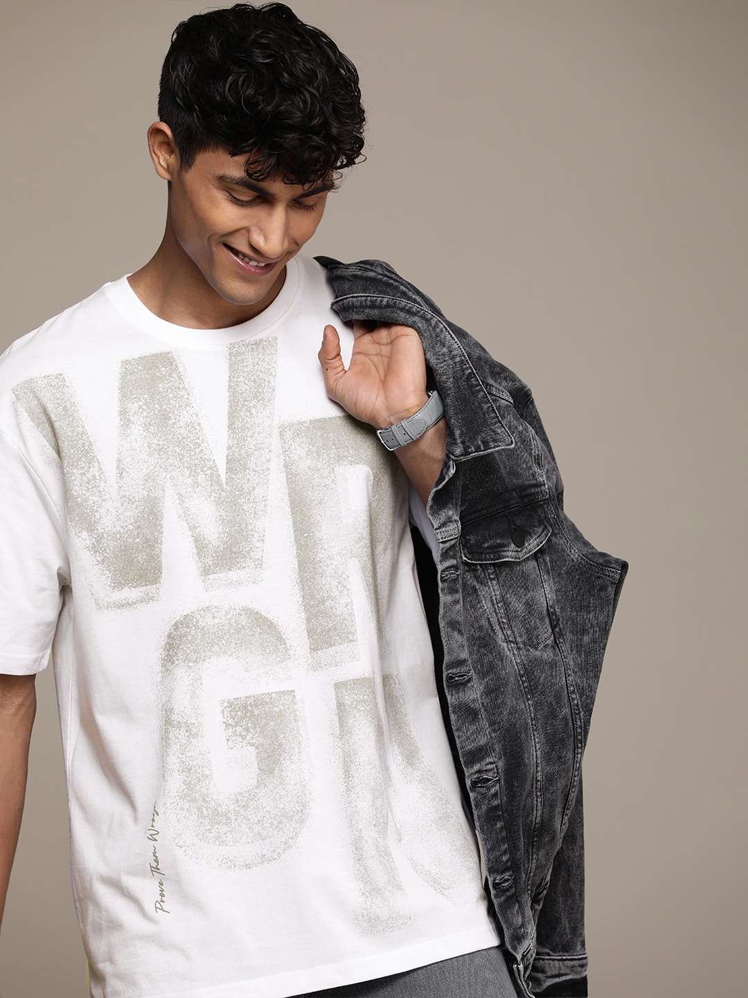 

WROGN Brand Logo Printed Drop-Shoulder Oversized T-shirt, White