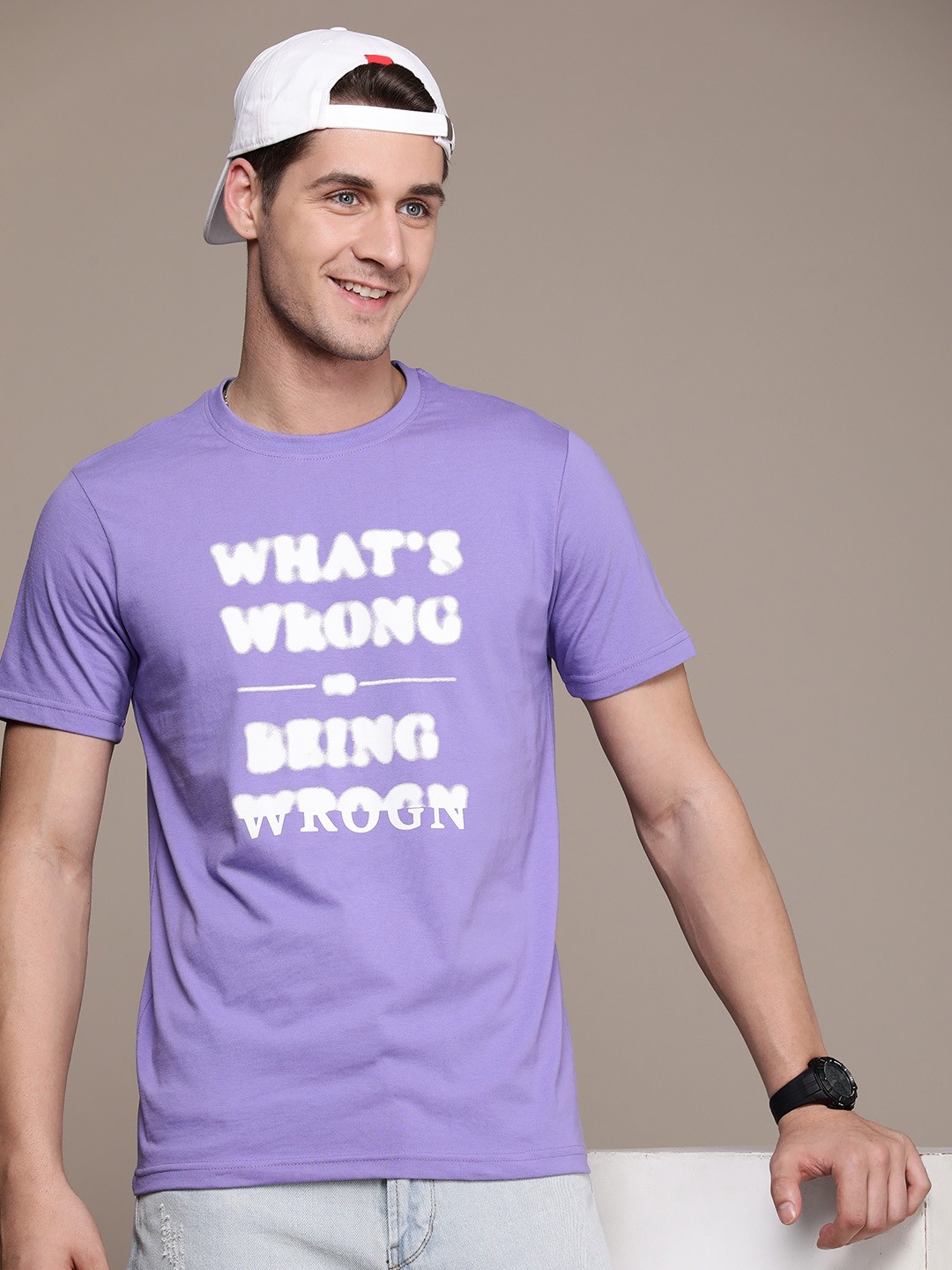 

WROGN Typography Printed Slim Fit T-shirt, Violet