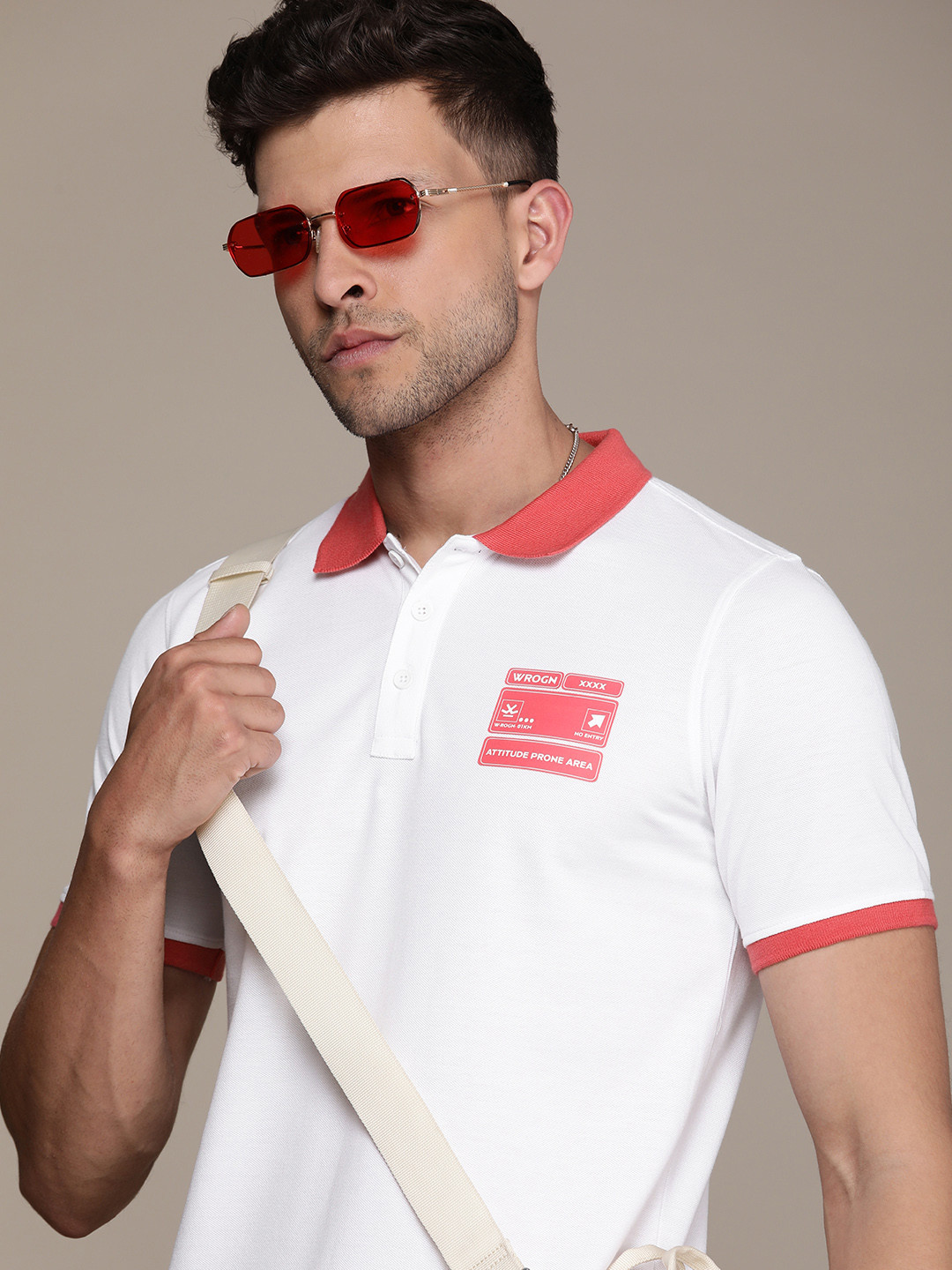 

WROGN Men Polo Collar Pure Cotton T-shirt, White