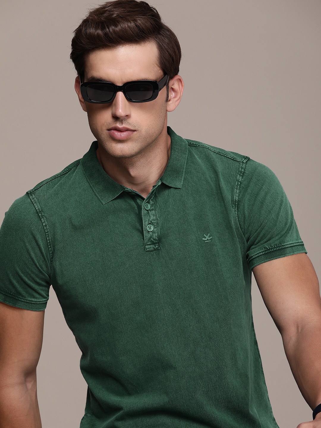 

WROGN Men Polo Collar Pure Cotton T-shirt, Green