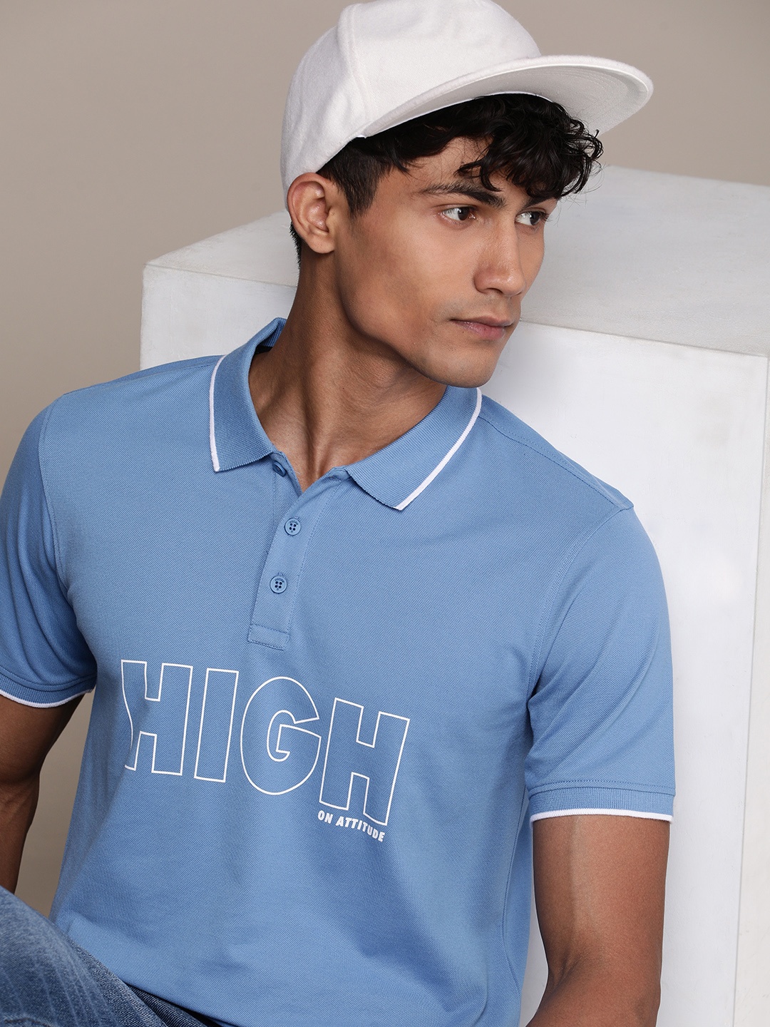 

WROGN Typography Printed Polo Collar Casual T-shirt, Blue