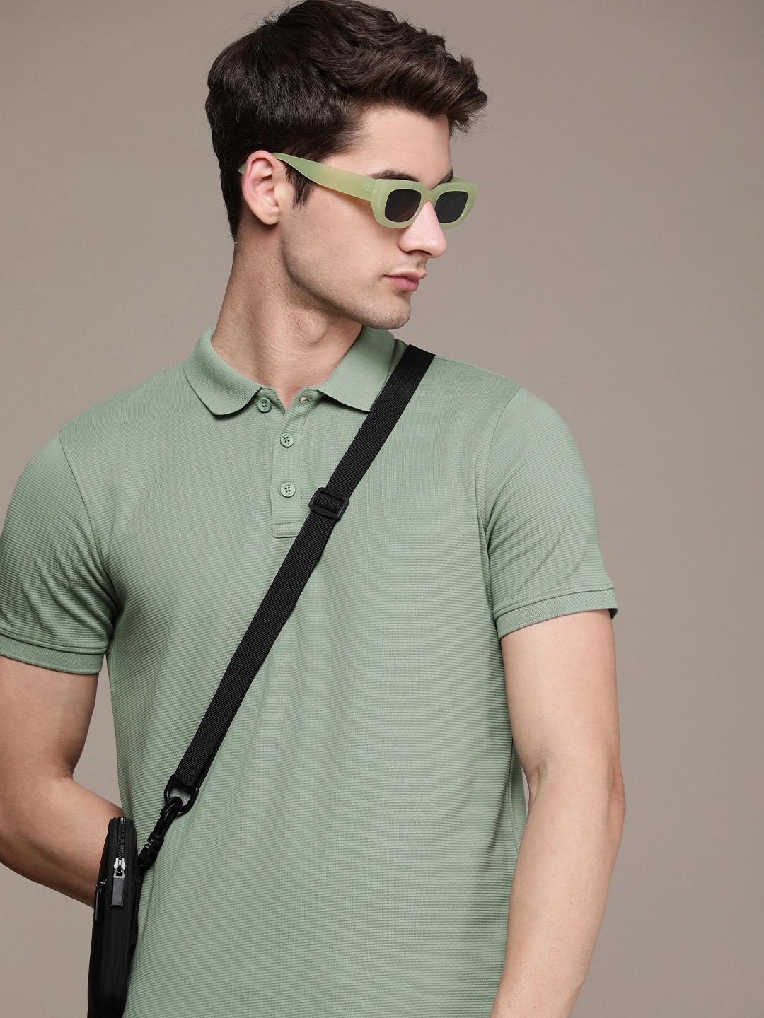 

WROGN Self Design Polo Collar T-shirt, Green