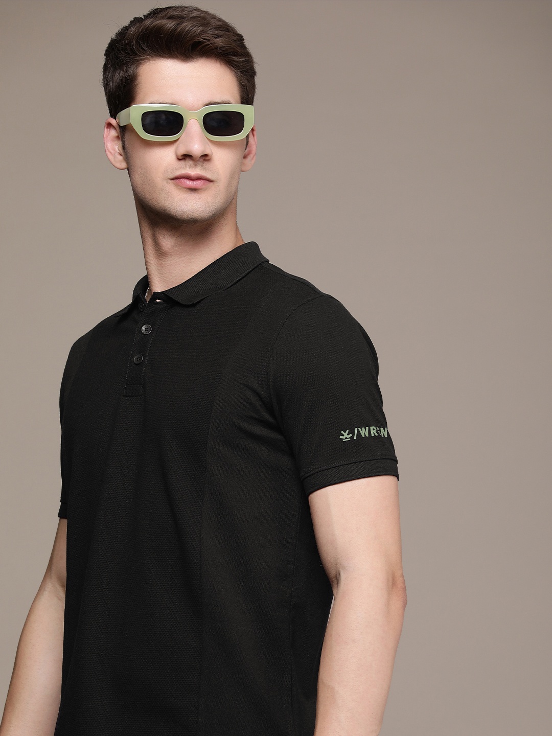 

WROGN Self Design Polo Collar Slim Fit T-shirt, Black