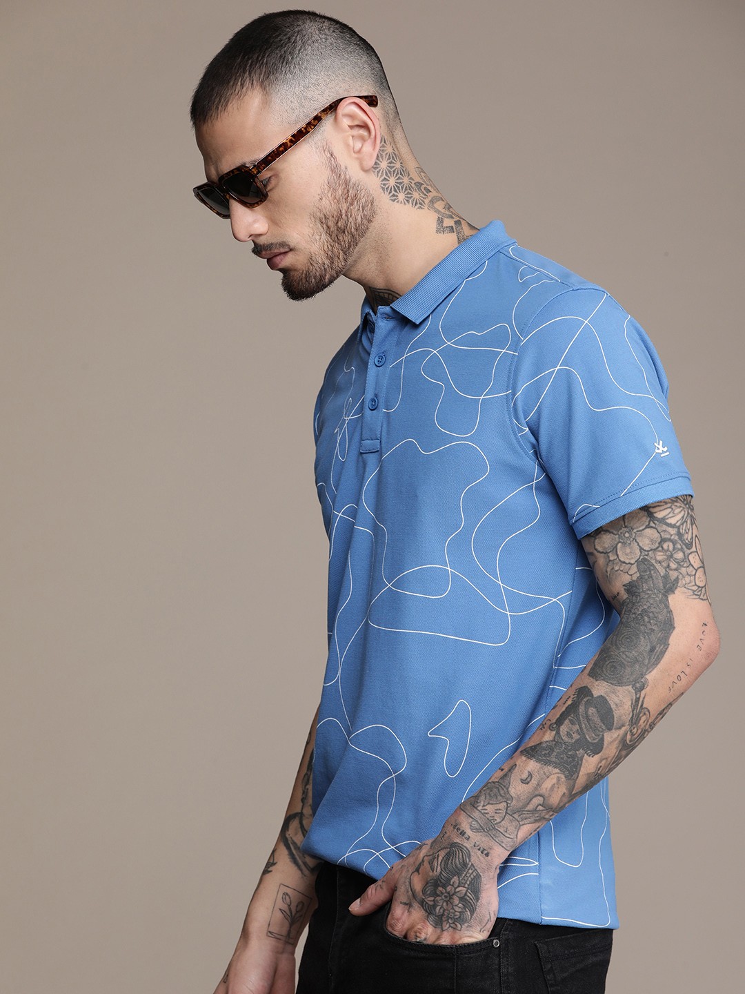 

WROGN Printed Polo Collar Slim Fit T-shirt, Blue