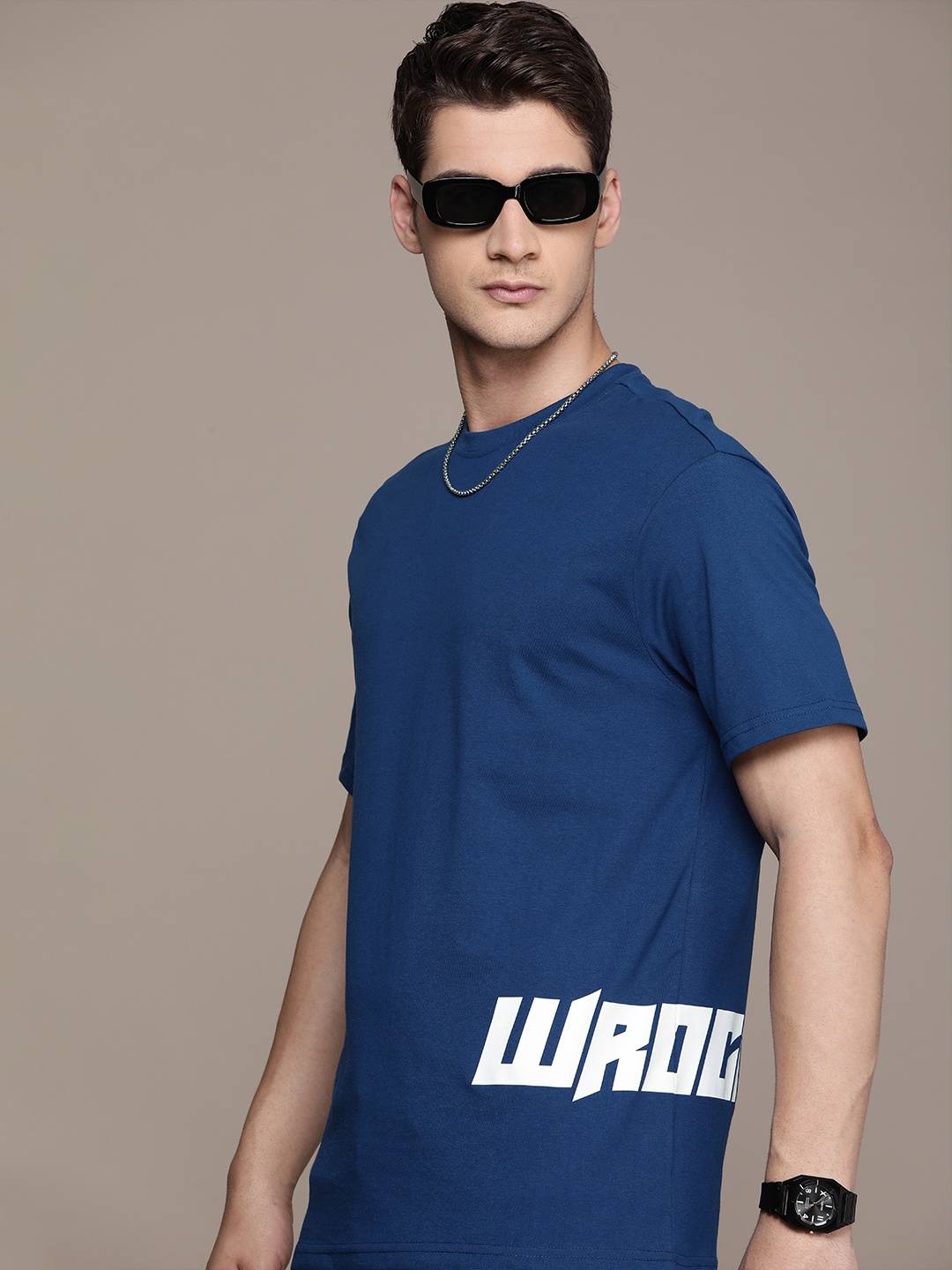 

WROGN Men Brand Logo Printed T-shirt, Navy blue