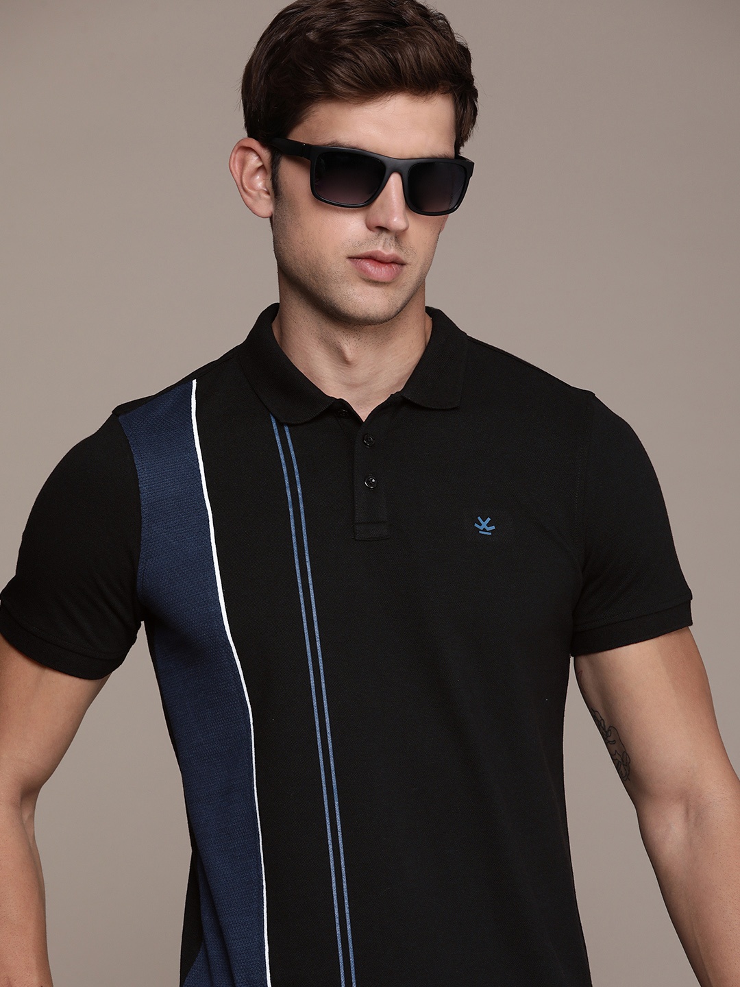 

WROGN Striped Polo Collar Slim Fit T-shirt, Black