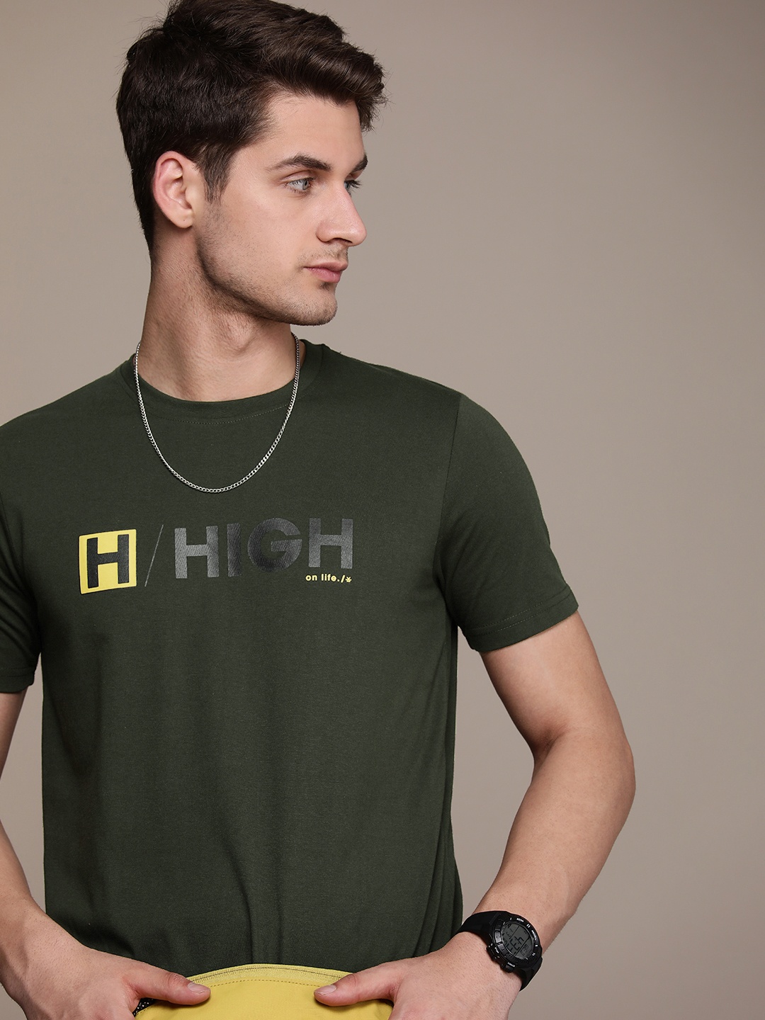 

WROGN Brand Logo Printed Slim Fit T-shirt, Olive