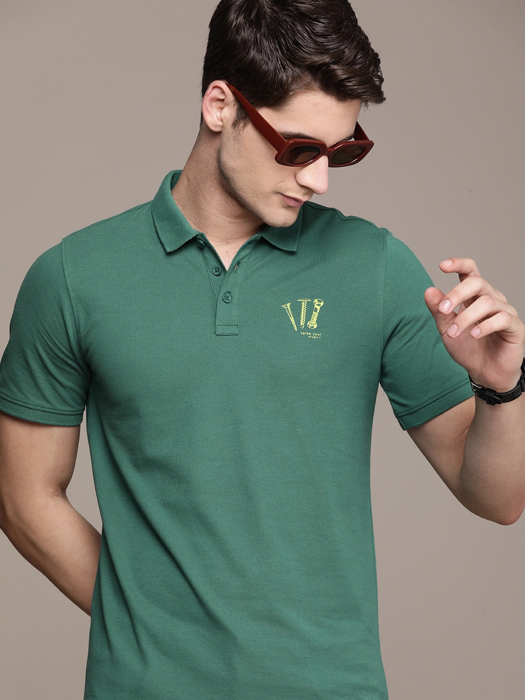 

WROGN Men Polo Collar Slim Fit T-shirt, Green