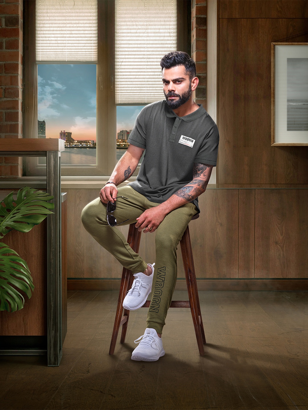 

WROGN Brand Logo Printed Polo Collar Slim Fit T-shirt, Grey