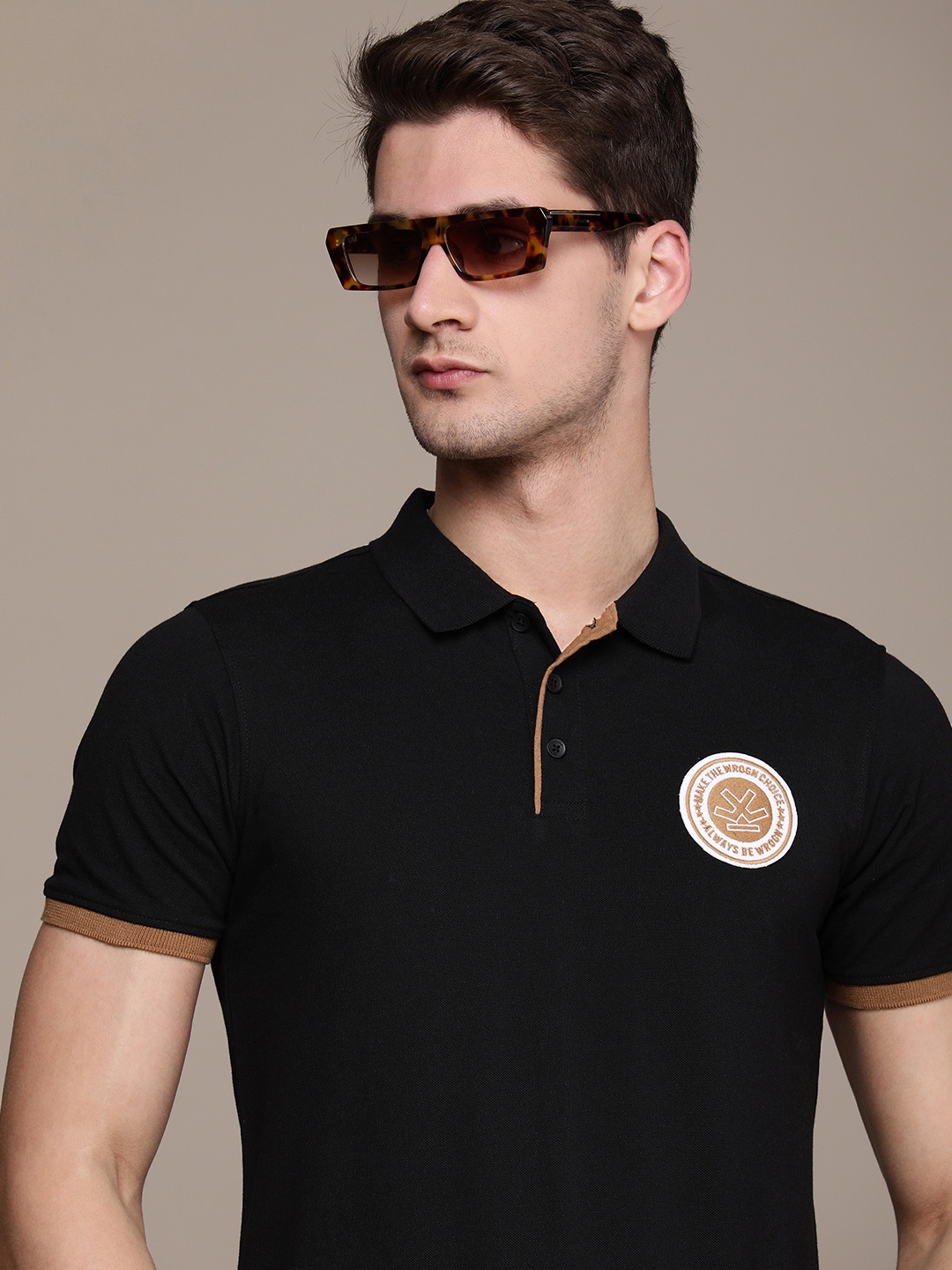 

WROGN Brand Logo Polo Collar Applique Slim Fit T-shirt, Black