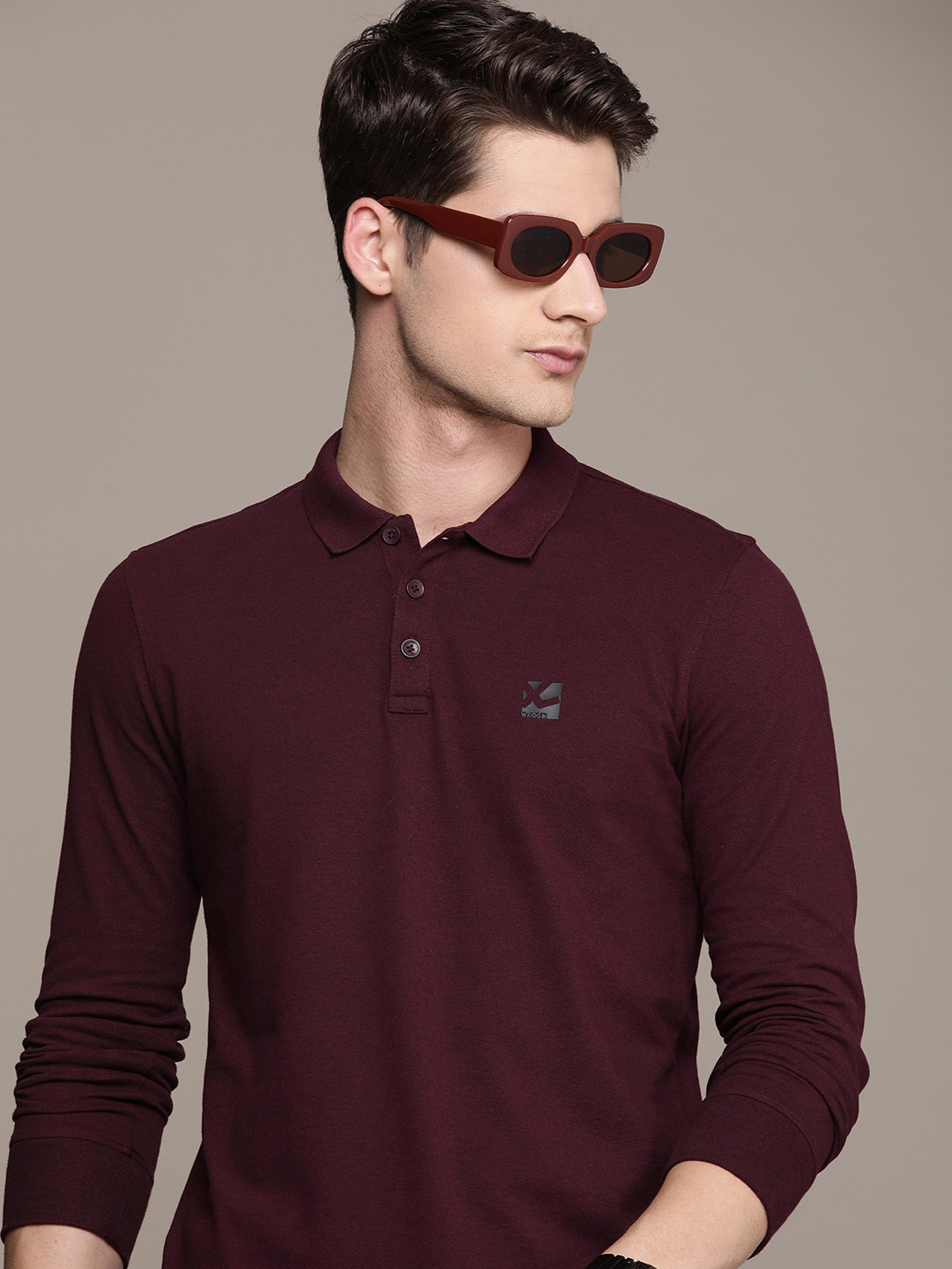 

WROGN Men Polo Collar Slim Fit T-shirt, Burgundy