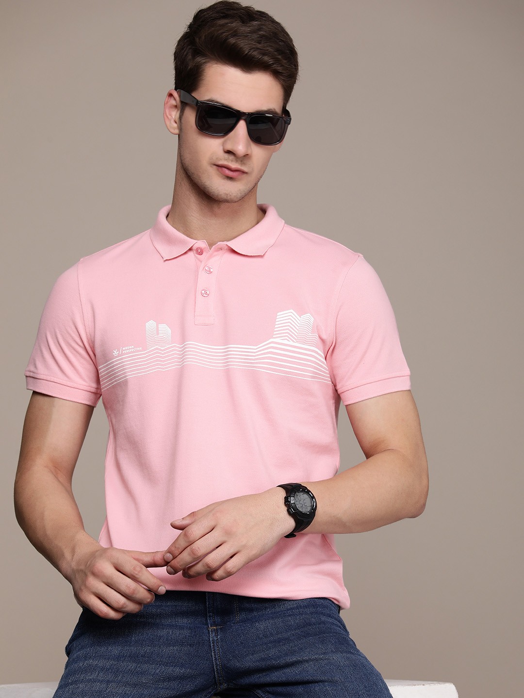 

WROGN Striped Polo Collar Slim Fit T-shirt, Pink