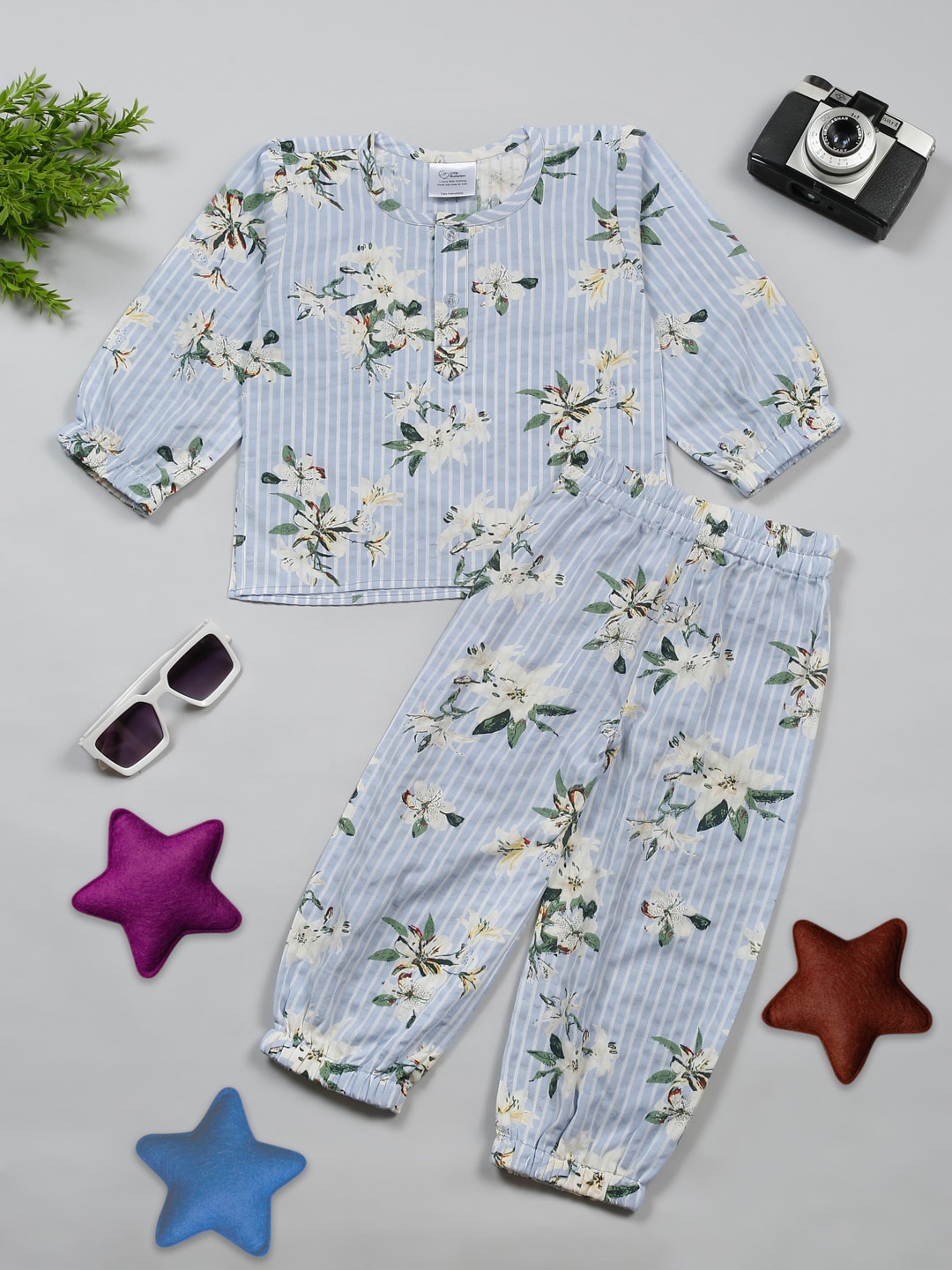 

Little Musketeer Girls Floral Printed Pure Cotton Shirt With Pyjamas, White