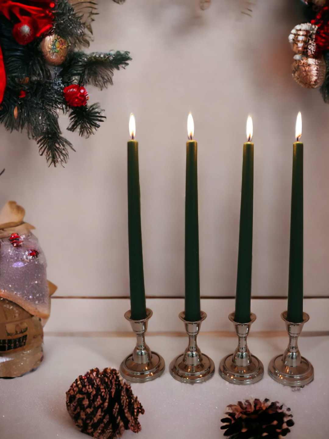 

HOSLEY 4 Pcs Green Smokeless Pillar Candles