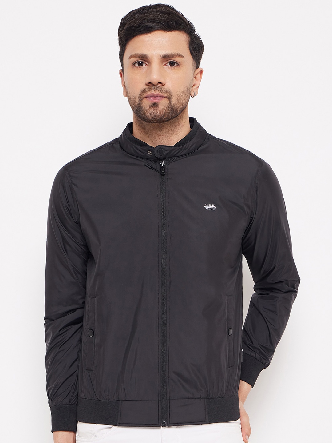 

Okane Stand Collar Lightweight Bomber Jacket, Black