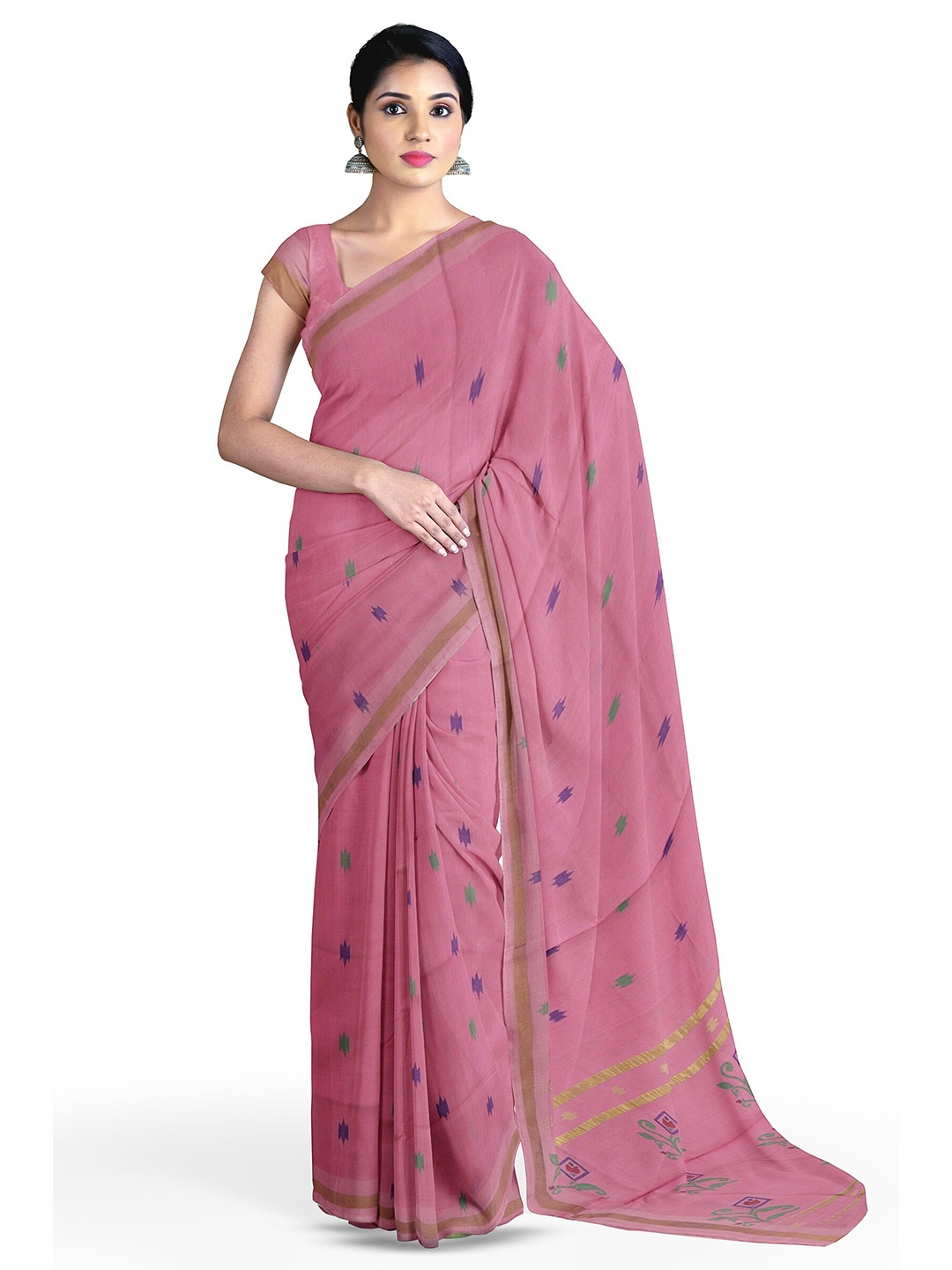 

APCO Geometric Woven Design Zari Pure Cotton Saree, Pink