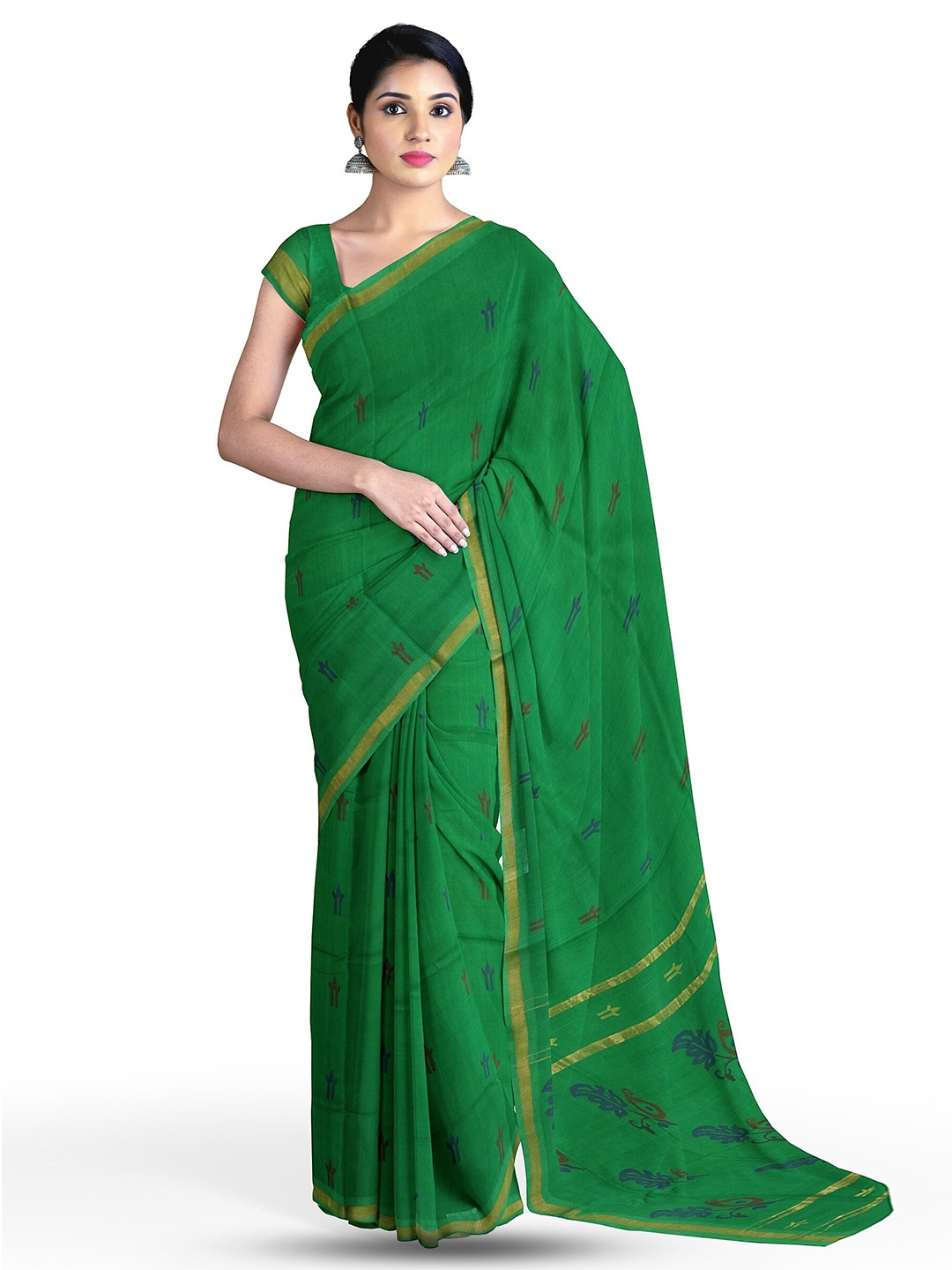 

APCO Geometric Woven Design Zari Pure Cotton Saree, Green