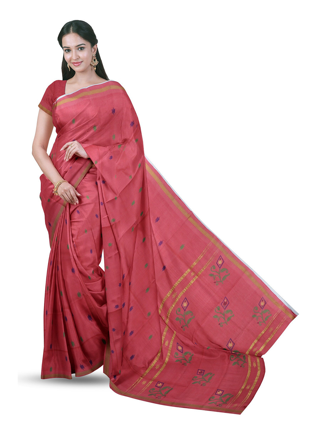 

APCO Geometric Woven Design Zari Pure Cotton Saree, Red