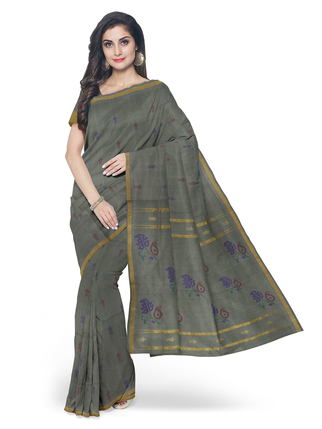 

APCO Geometric Woven Design Zari Pure Cotton Saree, Grey