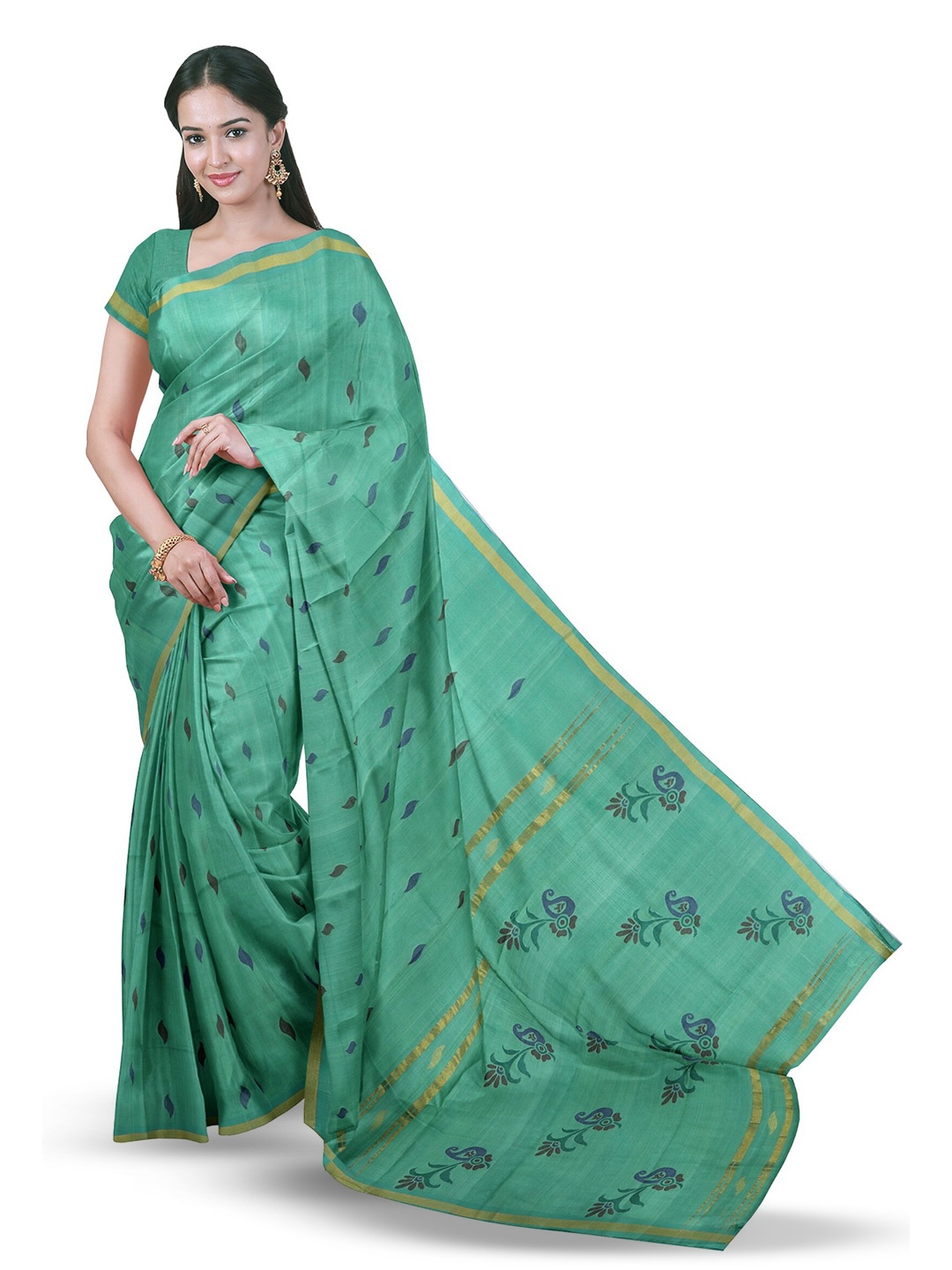 

APCO Geometric Woven Design Pure Cotton Zari Saree, Green