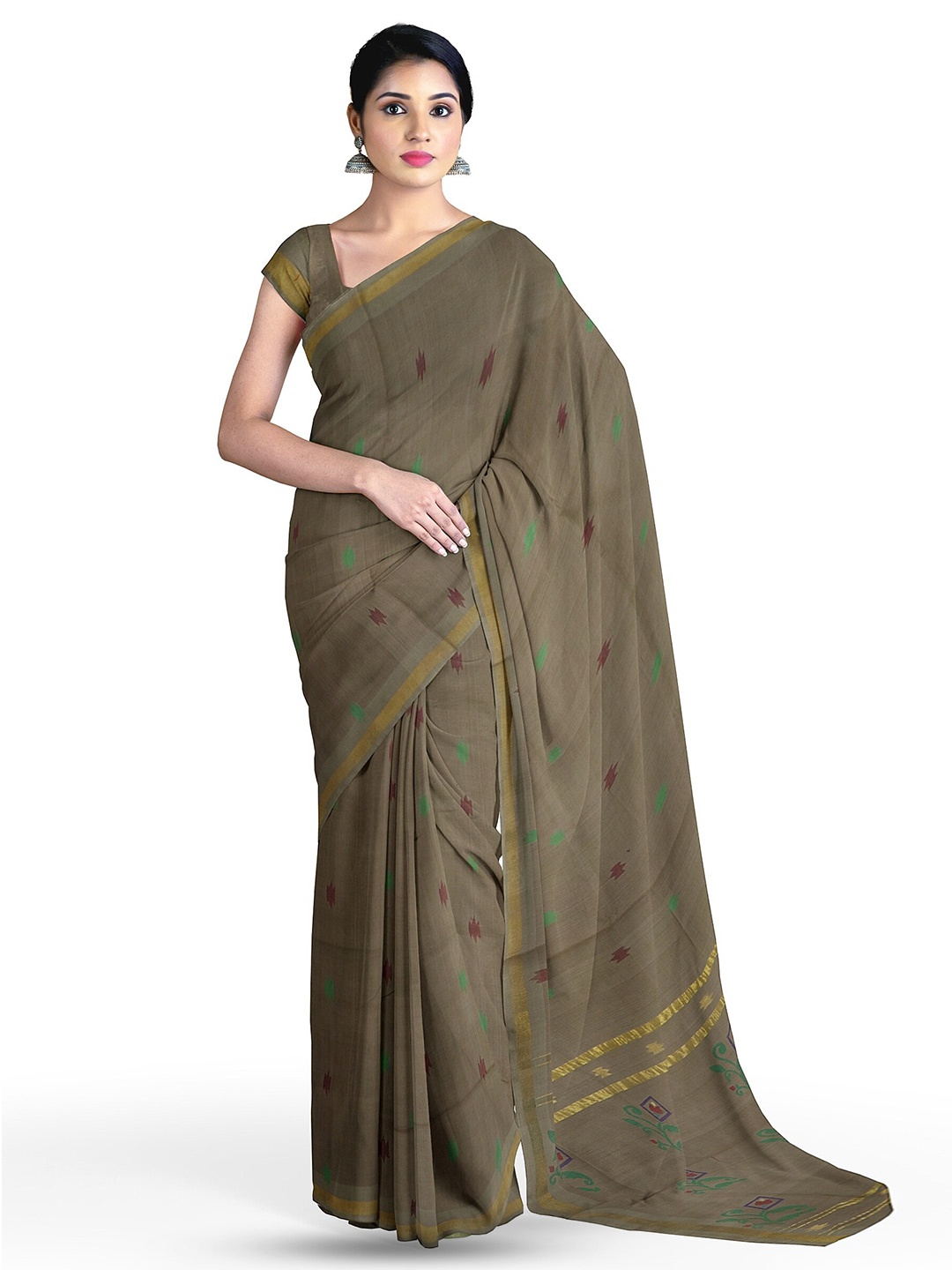 

APCO Geometric Woven Design Pure Cotton Zari Saree, Brown