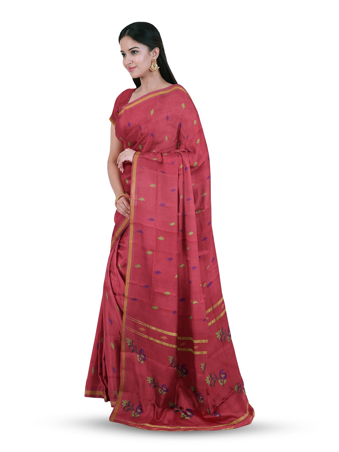 

APCO Geometric Woven Design Zari Pure Cotton Saree, Red