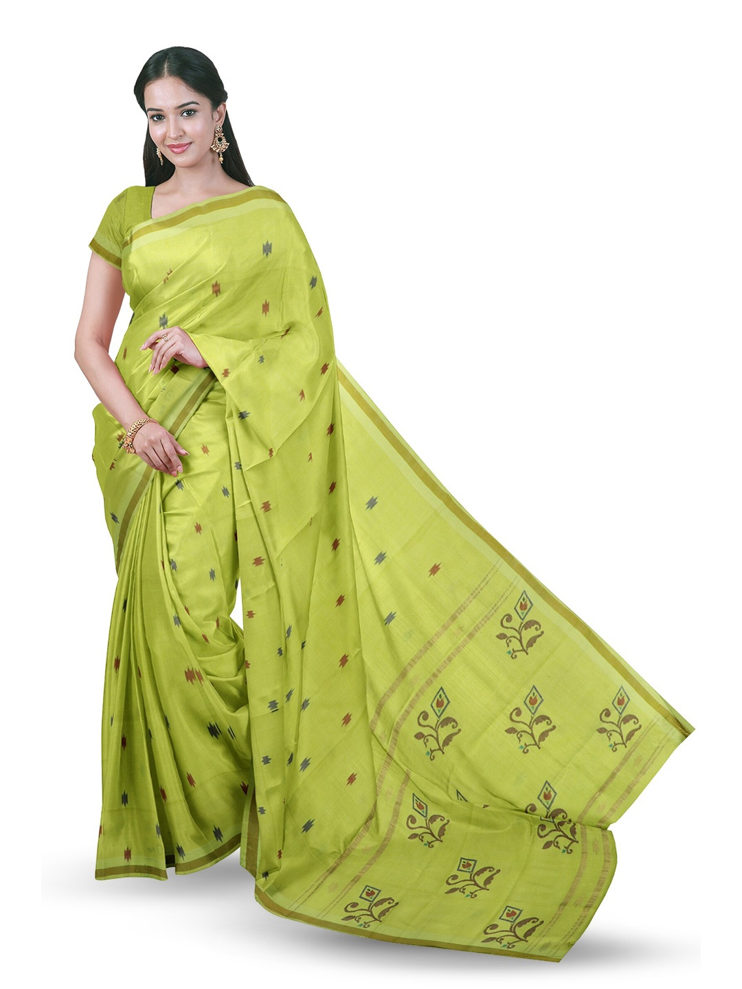 

APCO Geometric Woven Design Pure Cotton Saree, Green