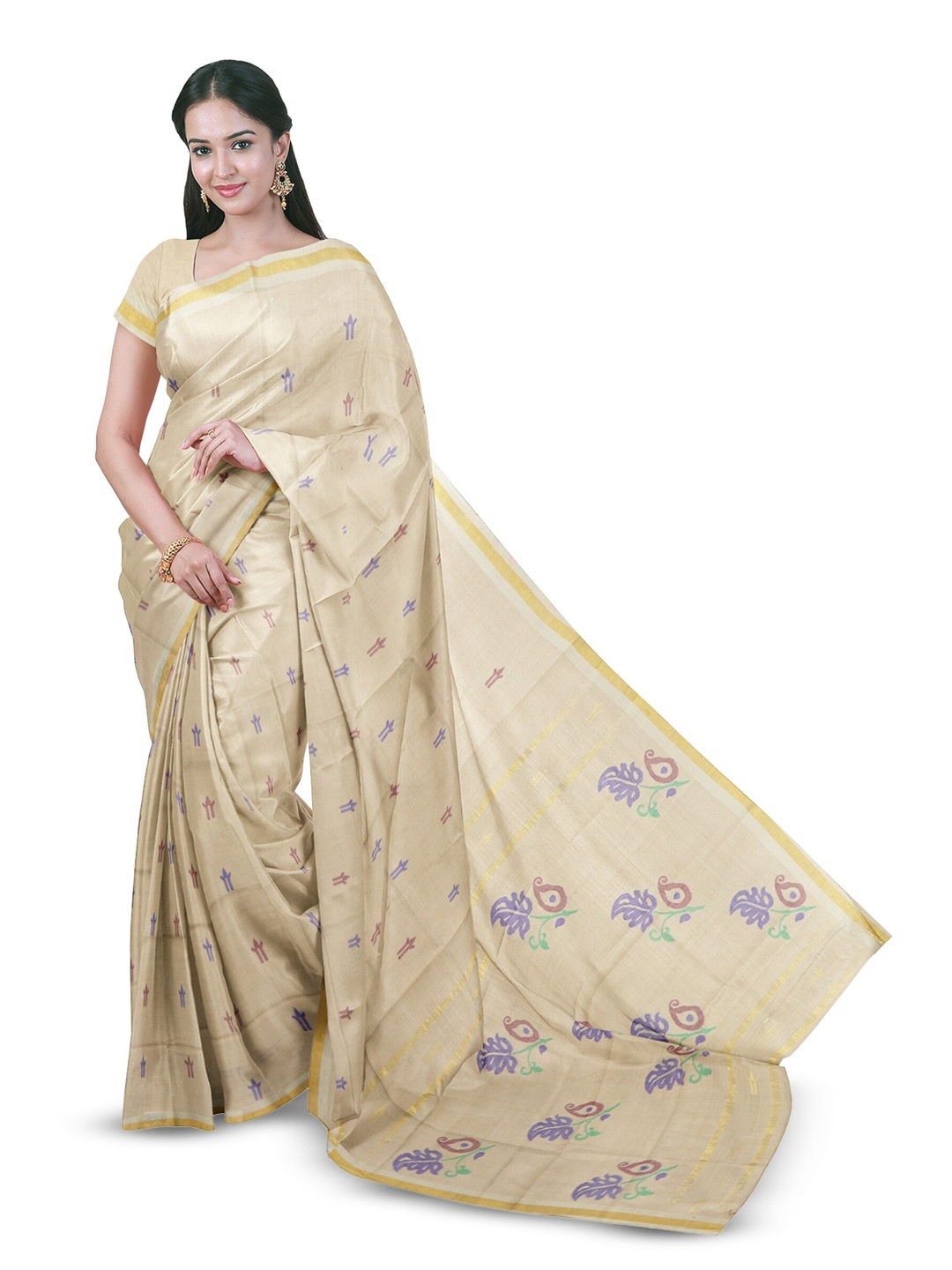 

APCO Geometric Woven Design Pure Cotton Saree, Cream