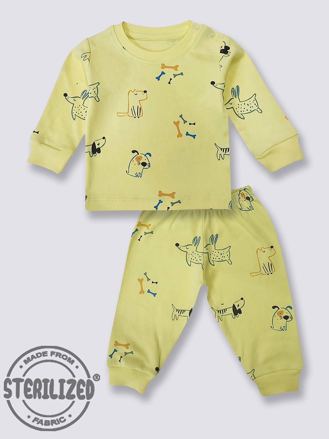 

Moms Love Infants Printed Pure Cotton T-shirt with Pyjamas, Yellow