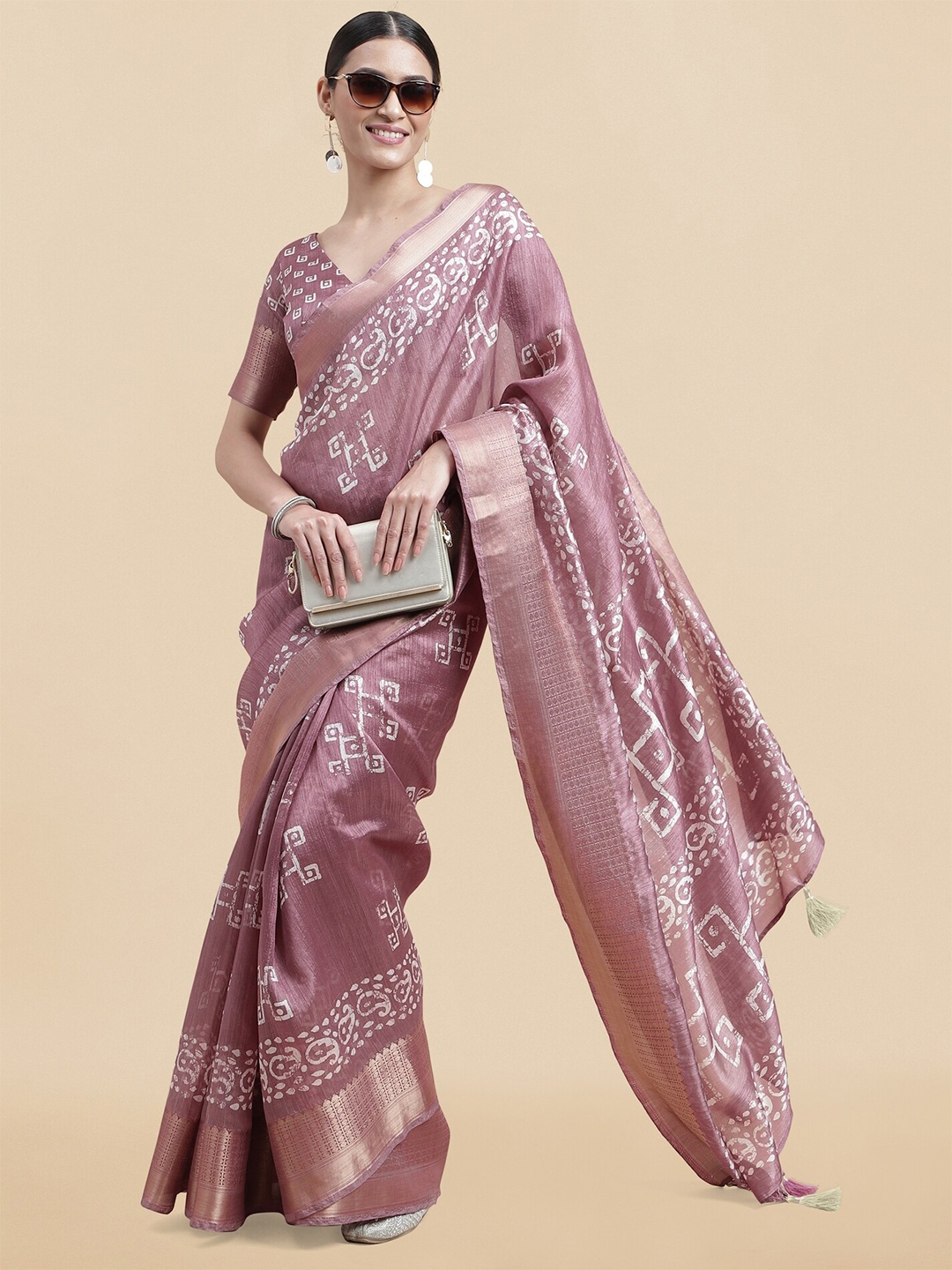 

MIRCHI FASHION Batik Printed Silk Cotton Block Print Saree, Pink