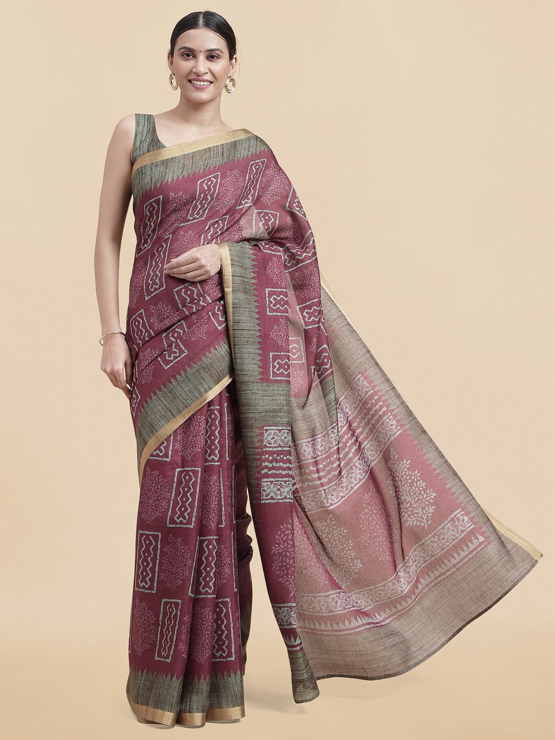 

MIRCHI FASHION Ethnic Motifs Block Printed Saree, Maroon