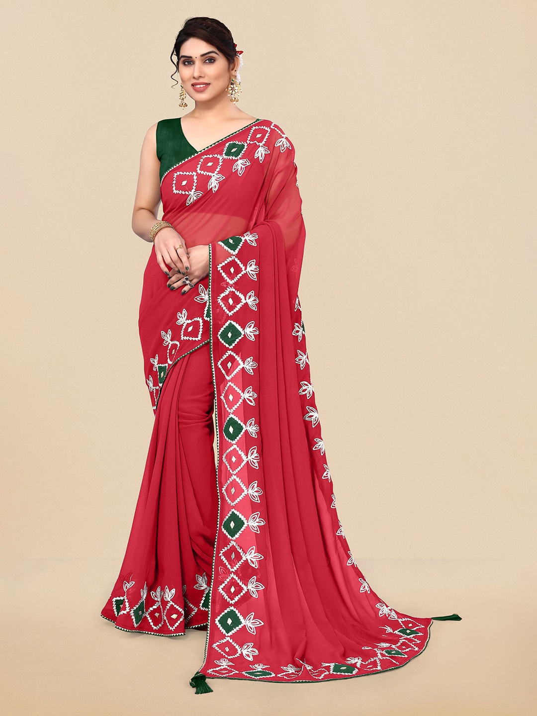

MIRCHI FASHION Embellished Gotta Patti Saree, Red